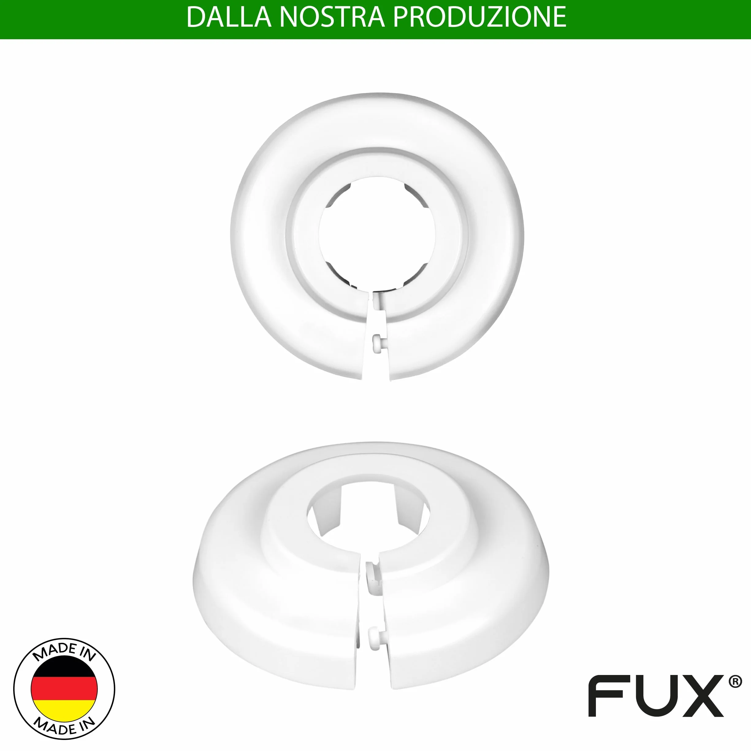 FUX Copri Tubi Termosifoni - 10 Rosette per Termosifone 18mm, Bianco (RAL 9016) - Copertura per Tubi Riscaldamento, Rosette Termosifoni, Accessori Termosifoni