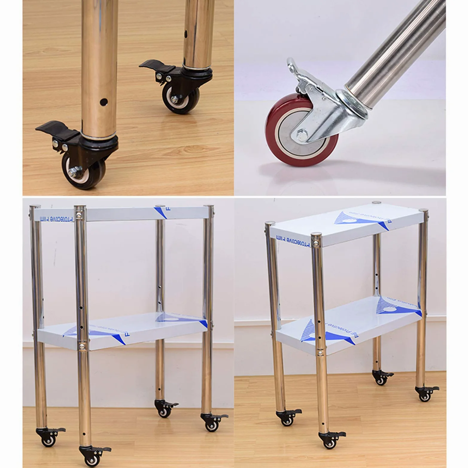 Ruote girevoli in Poliuretano Resistenti da 100 mm con Freno – Set di 4, Ideali per banco da Lavoro, Carrello, mobili, scaffale, bullone M12x60mm, Tubo Tondo da 4 Pollici