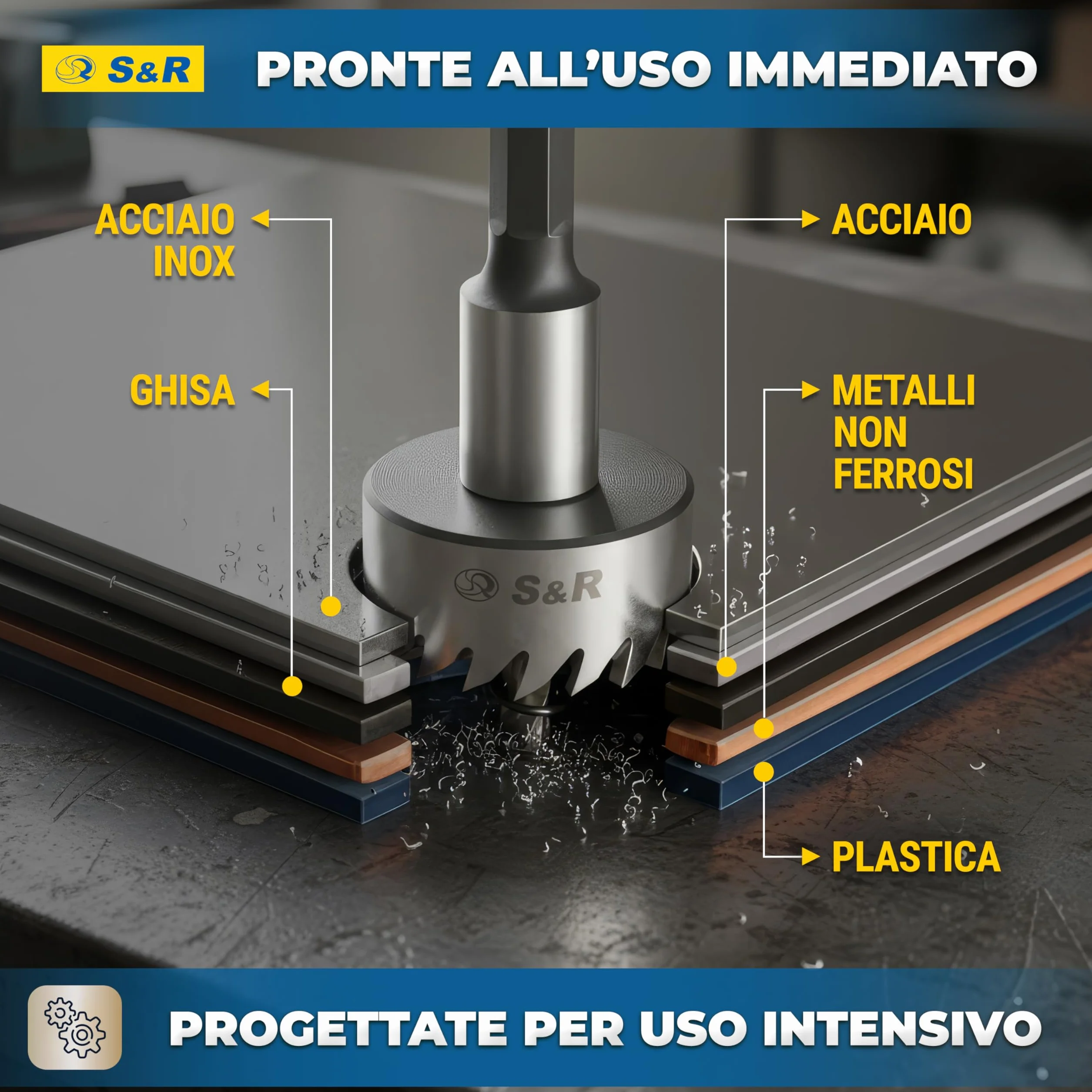 S&R Set 5 Seghe a Tazza Metallo HSS Cobalto 16-30mm Codolo Esagonale 9,5mm