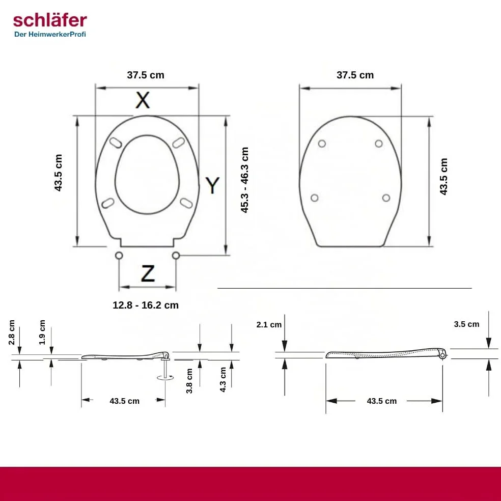 Schläfer 4637201 | Sedile Copriwater Soft Close ammortizzata Fissaggio Rimovibile Take Off Sedile Wc Universale in Duroplast Bianco funzione Quick Release, Mod. Monza