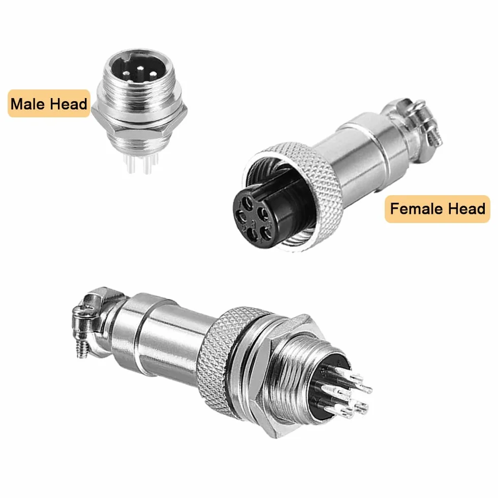 10 Pezzi GX12 Connettore Aviazione, 12 mm Connettore Aviazione Metallo, 5A Connettore Aviazione Maschio Femmina, con Cappuccio in Gomma (3 Pin/4 Pin/5 Pin/6 Pin/7 Pin)