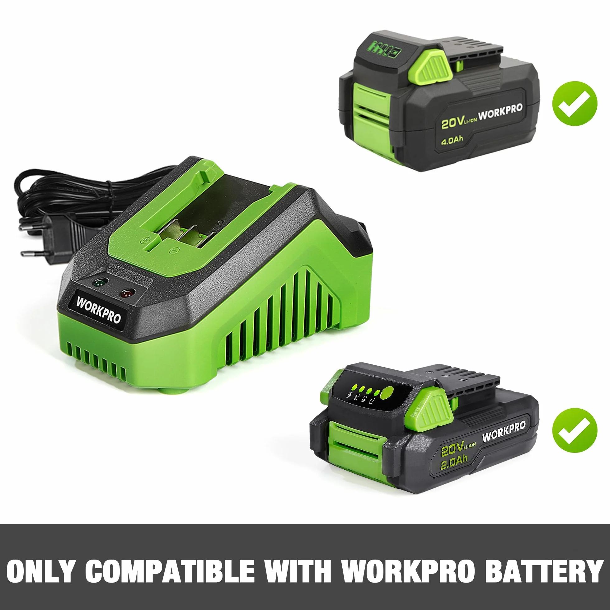 Caricabatterie WORKPRO, compatibile SOLO con il gruppo batteria WORKPRO 20V
