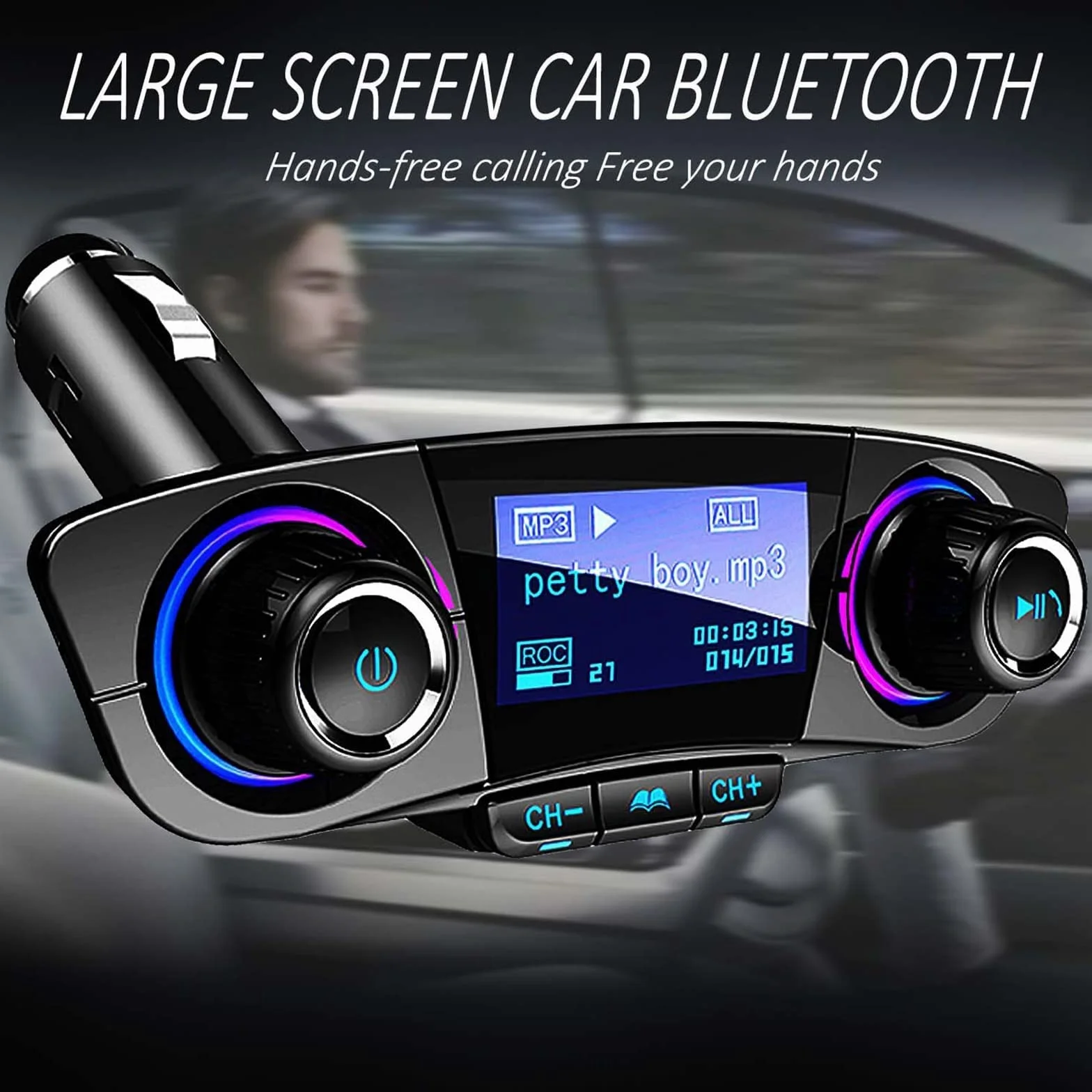 Bluetooth trasmettitore FM lettore MP3 kit vivavoce per auto wireless radio audio compatibile con Dual USB 5 V 2.1 A U disk TF Card