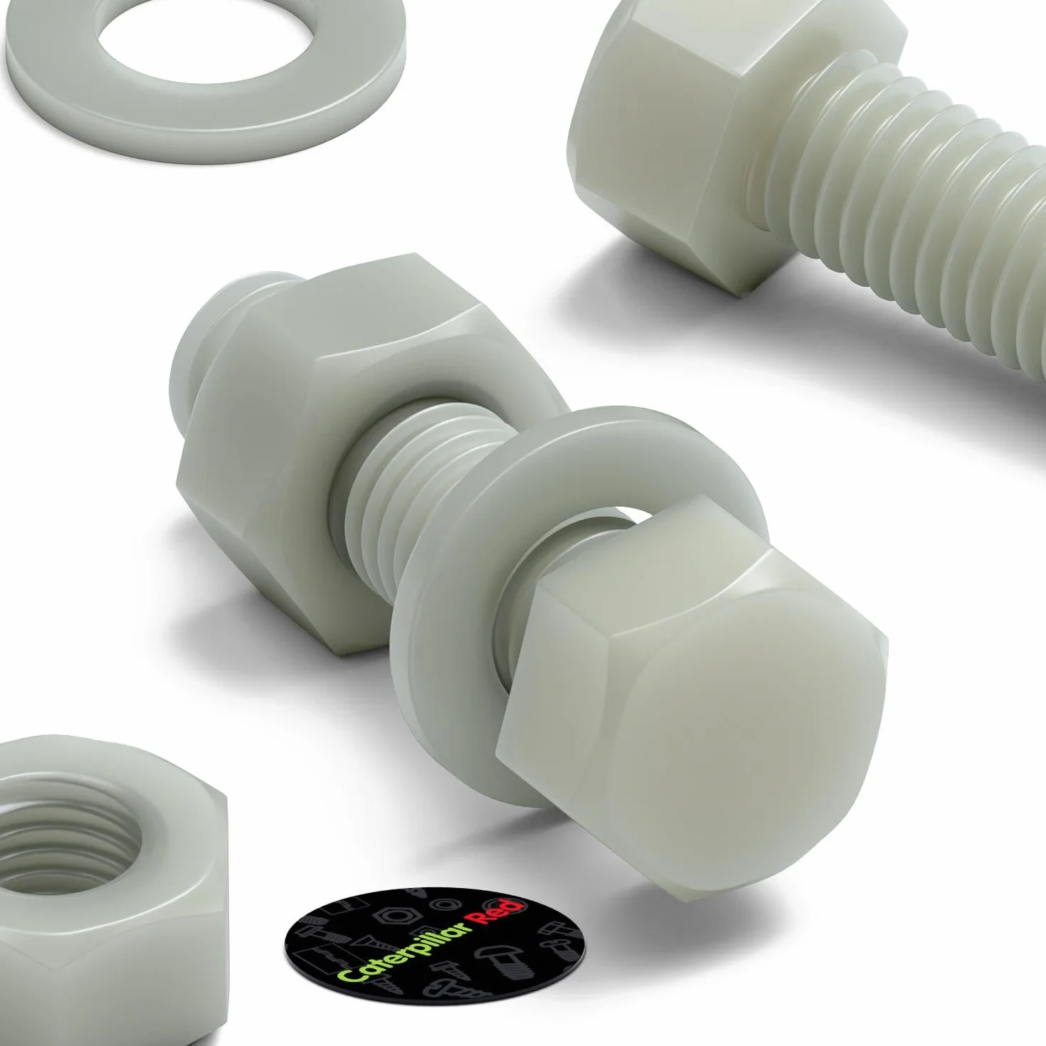 Viti M8 x 30mm Testa Esagonale in Super Nylon Rinforzato con Vetro, Dadi e Rondelle in Plastica