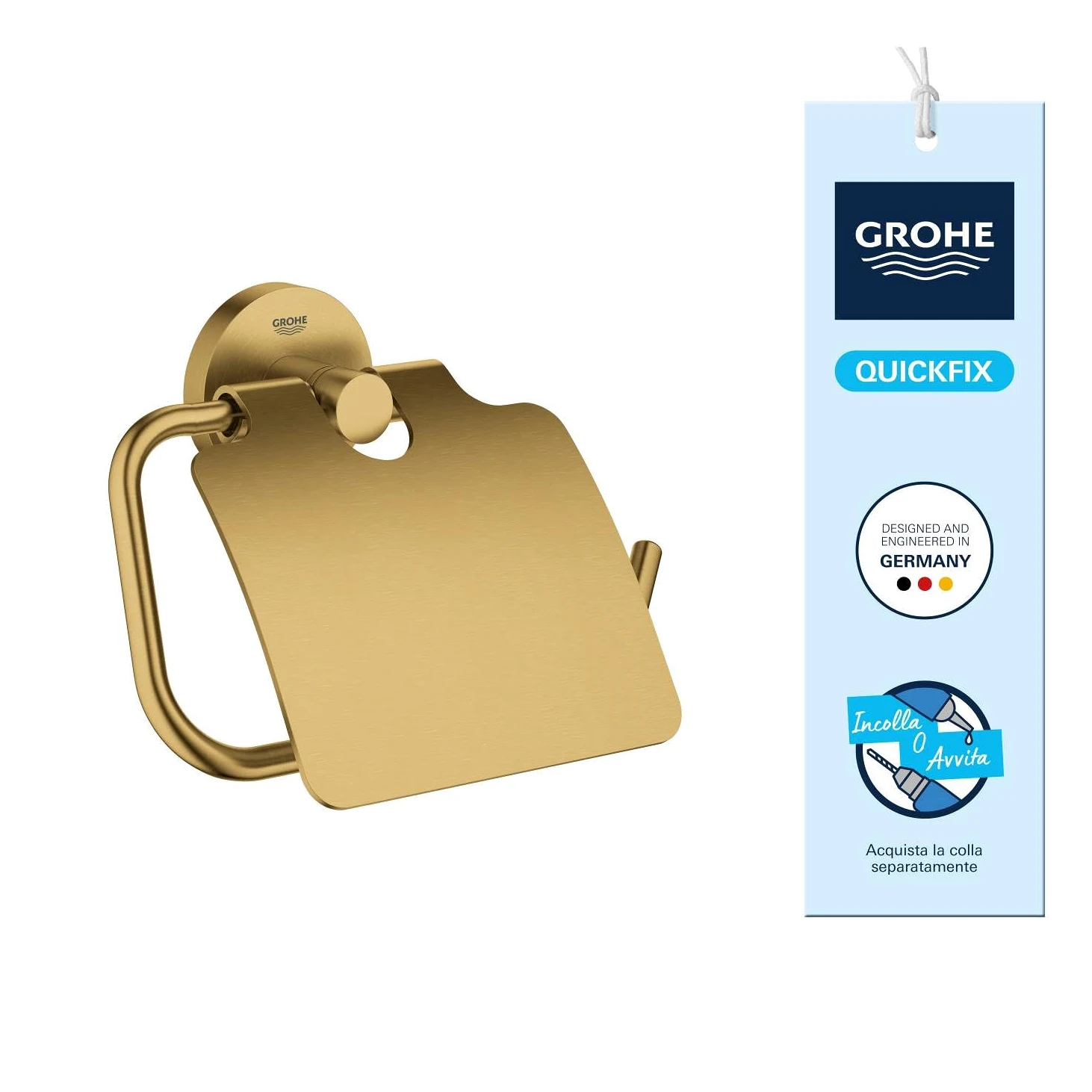 GROHE Start Portarotolo con Coperchio (Metallo, Fissaggio Nascosto, Viti e Tasselli Inclusi), Dimensione 167 x 119 mm, Oro Spazzolato Cool Sunrise, 41067GN0