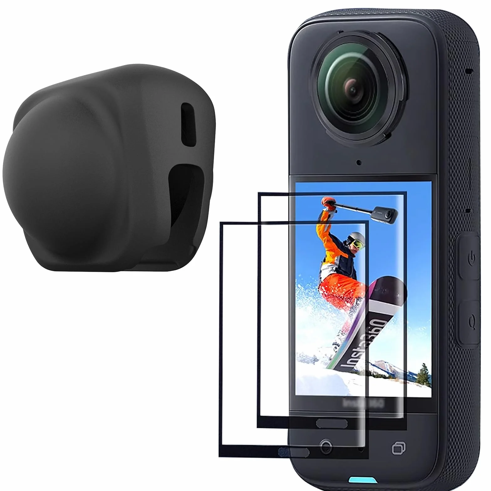 Kit di accessori di protezione FiTSTILL per Insta 360 X5/X4, pellicole protettive in vetro temperato + copriobiettivo in gomma, 2 pellicole ultra HD