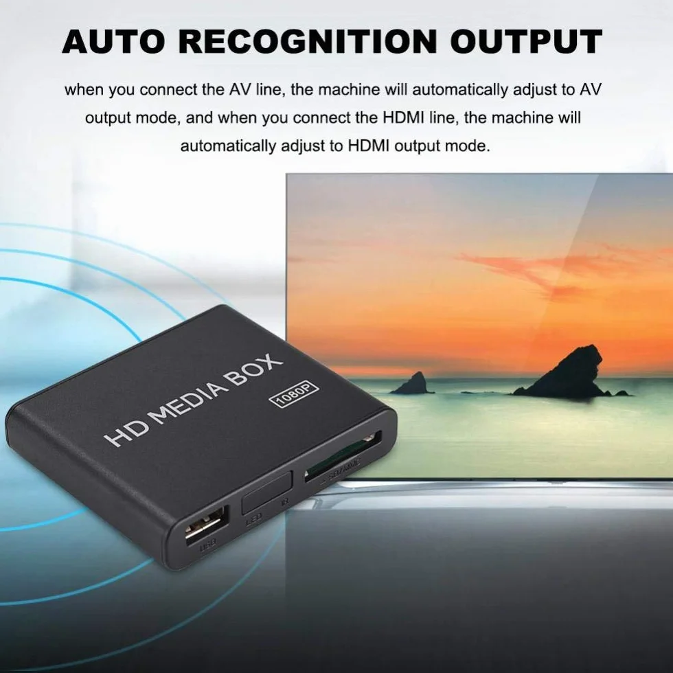 Mugast Mini Media Player Box, Lettore Multimediale Video Full HD 1080P con Telecomando, Supporto USB Mobile Hard Disk MMC RMVB MP3 AVI MKV(EU Plug)