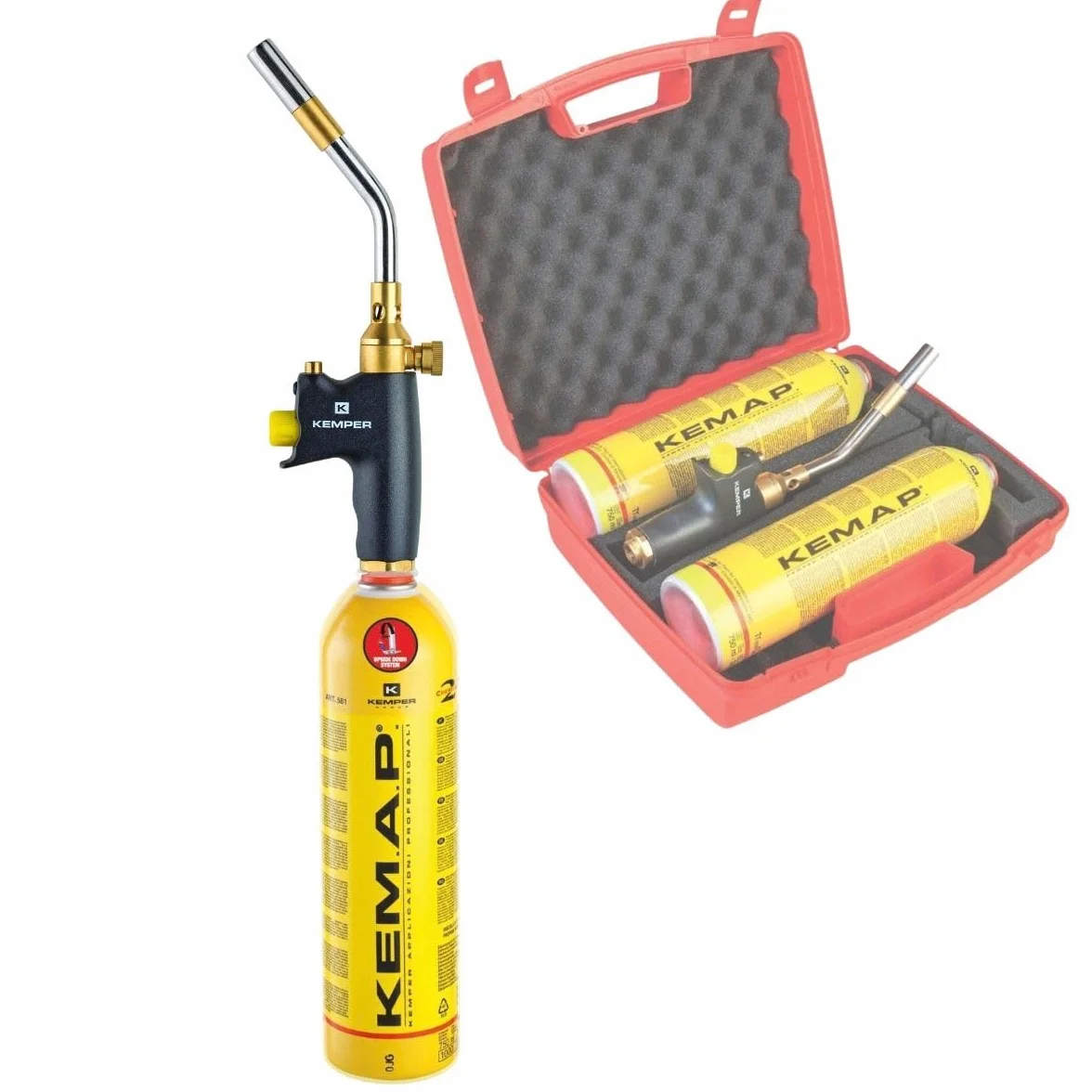 Profesjonalna lampa saldatura Valigetta Cannello + 2 bombole gazowe Kemap