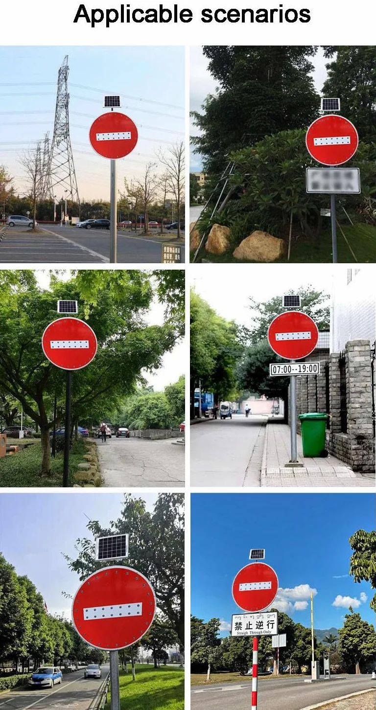 Segnale stradale solare "No Entry"-Illuminazione a LED Segnale di sicurezza con pellicola riflettente rotonda in alluminio Segnale "No Entry" per area chiusa(60cm/23.6in)