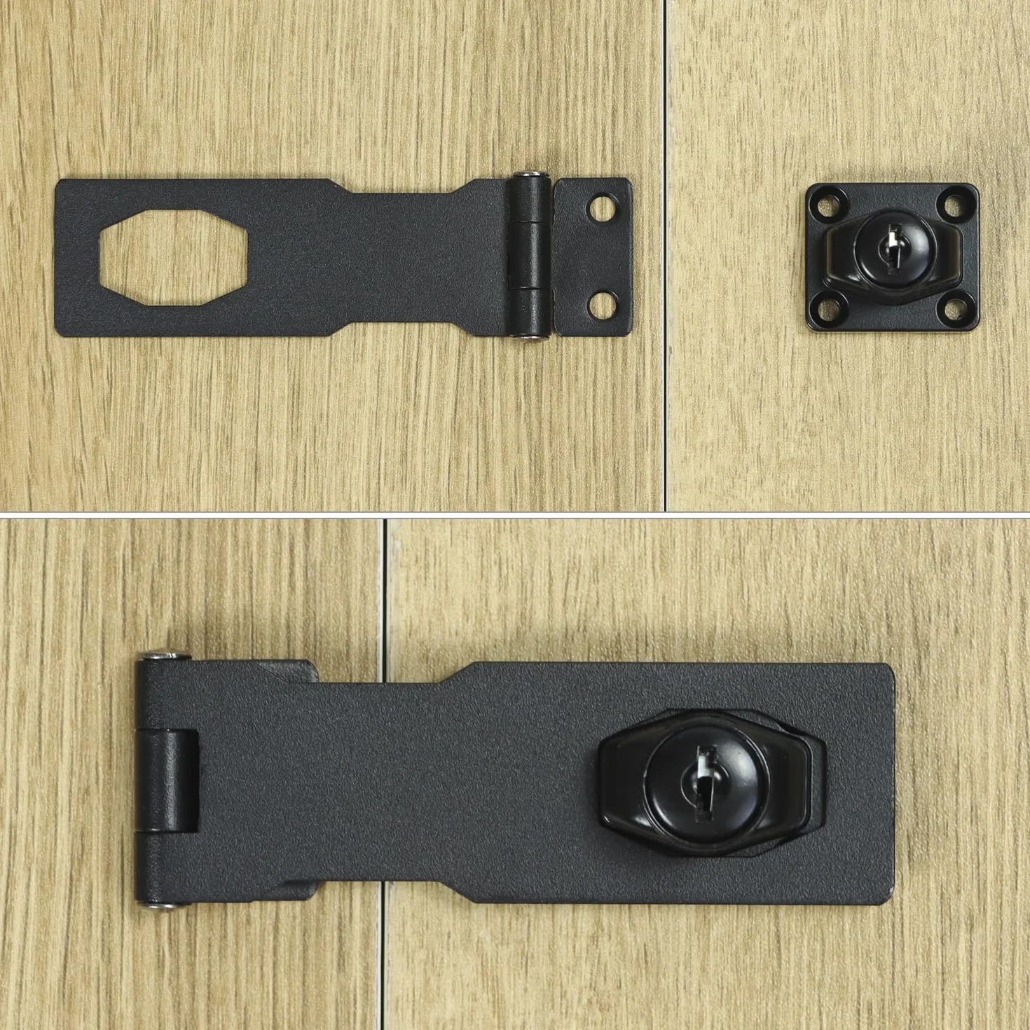 QWORK Lucchetto Hasp 4" 10cm Nero Serratura a Chiave con viti per porte finestre cassetti armadi