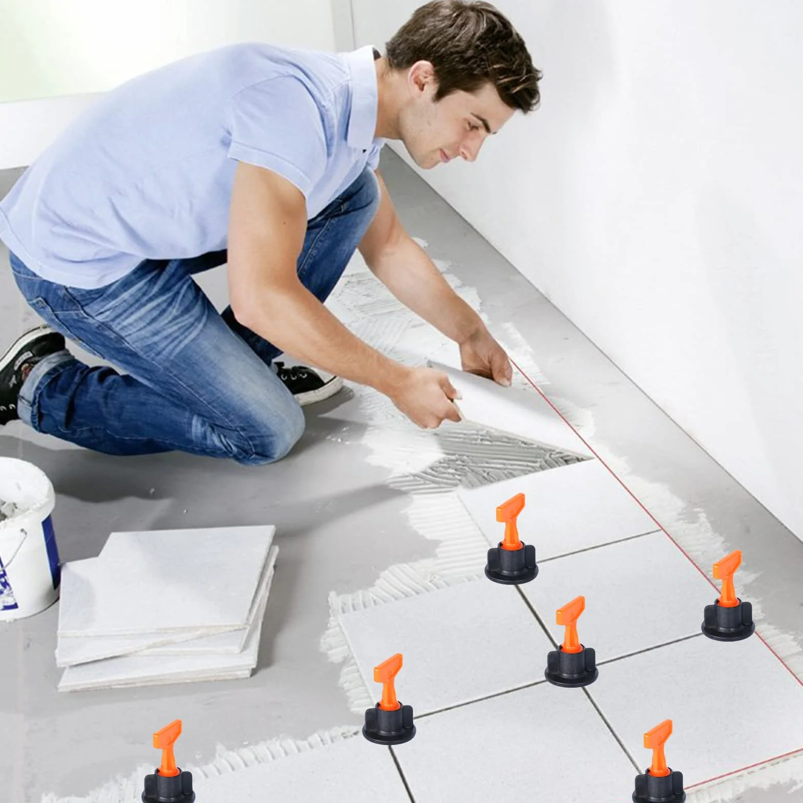 Profesjonalny system poziomowania płytek 150 krążków 500x2mm 500x3mm 3 klucze 20 trzpieni stalowych