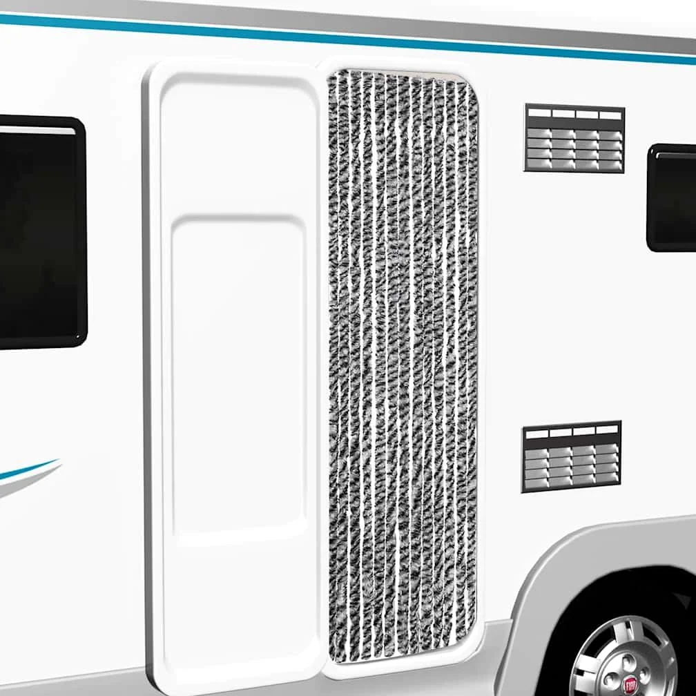 Zanzariera per porta, in ciniglia, grigio, nero, bianco, 56 x 200 cm, per casa, roulotte, camper, silenziosa, rimovibile, con ganci