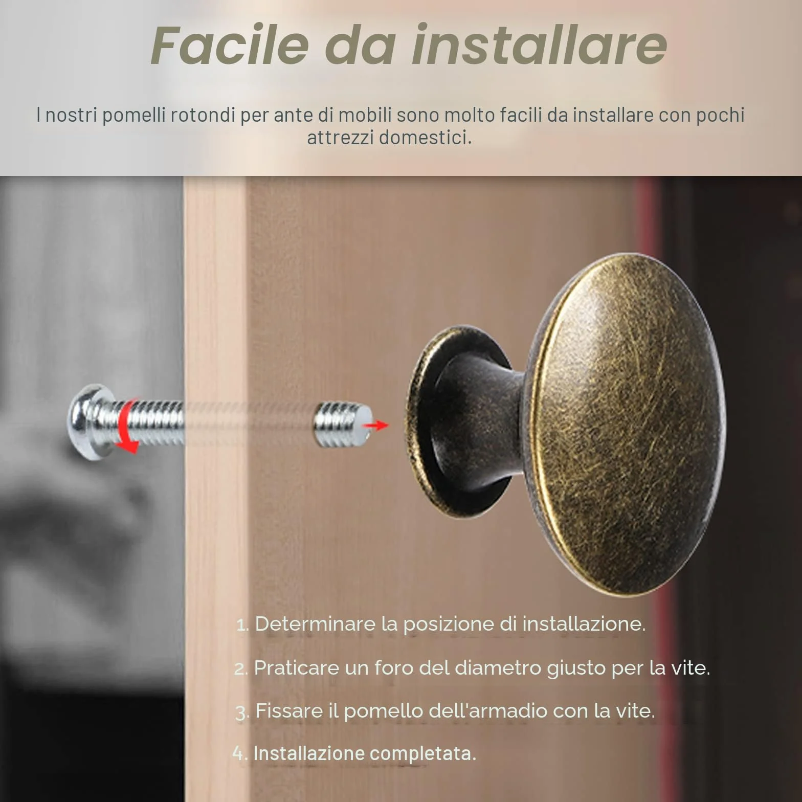 Pomelli per armadietti vintage 30 mm bronzo TsunNee