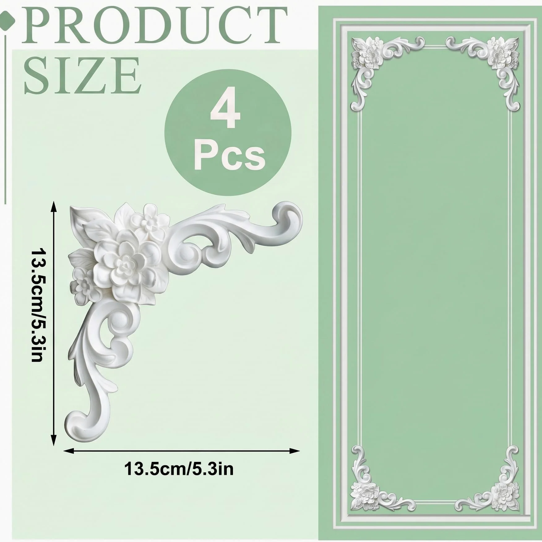 4 PCS Angolari Decorativi per Pareti E Soffitti in PU Modanature Angolari 3D con Decorazioni Floreali Profili Decorativi Verniciabili per Cornici E Angoli Elegante Finitura