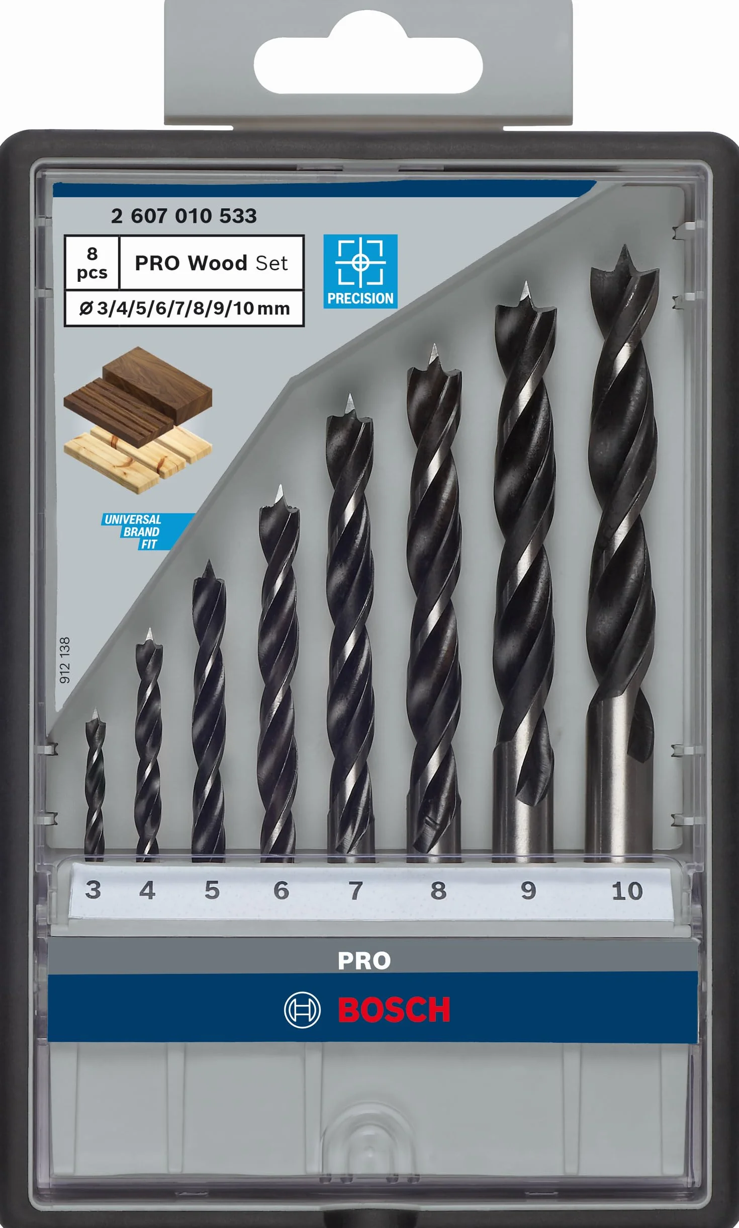Bosch 8x Set punte elicoidali per legno PRO Wood Ø 3-10 mm Professional Accessorio Trapano
