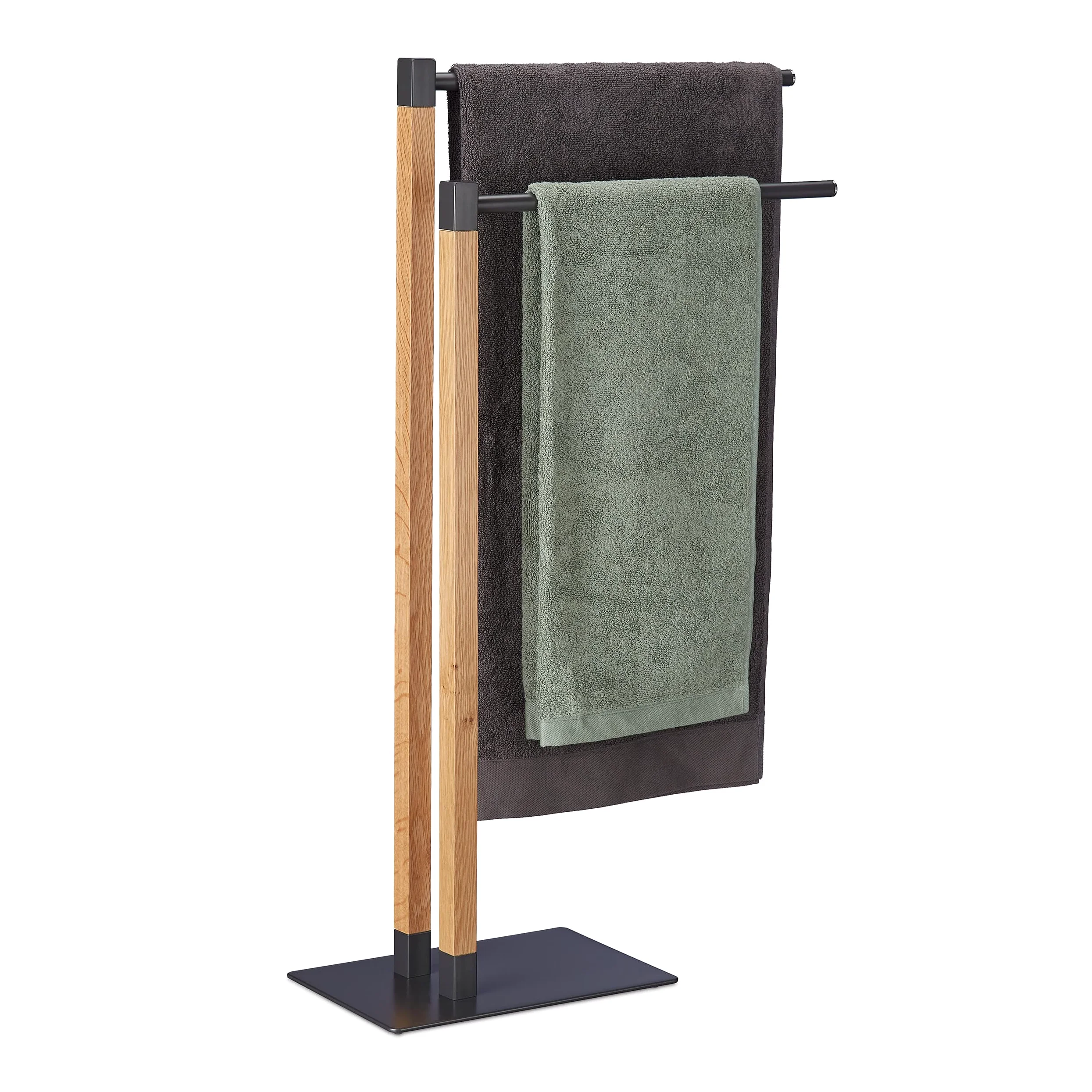 Relaxdays Piantana Portasciugamani da Bagno, Acciaio e Legno, 2 Bracci, HLP: 83,5x51,5x20 cm, Antracite Color Naturale