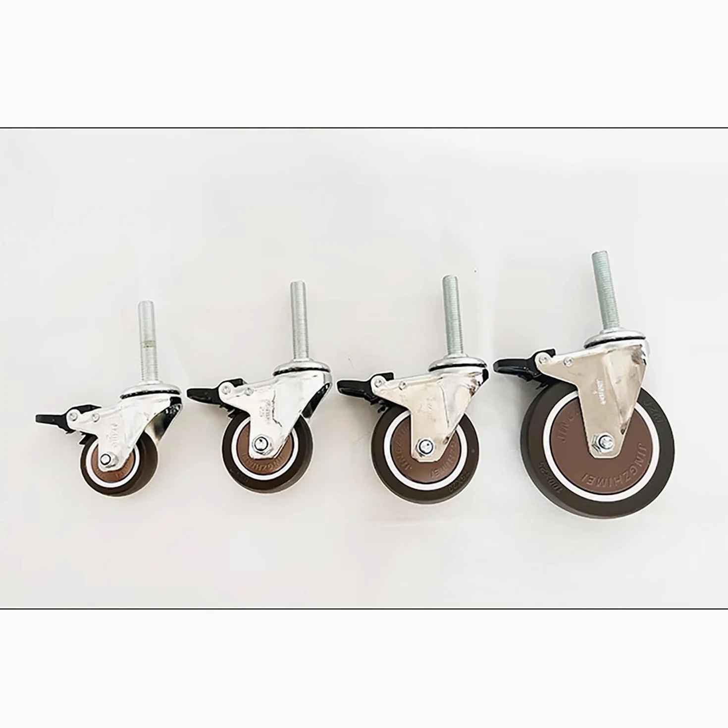 2 Pollice Silenzioso Ruote con Freno, M12*60mm Perno filettato di 4, Gomma Ruote per Mobili/Carrello, Carico 290lbs(con Freno,75mm)