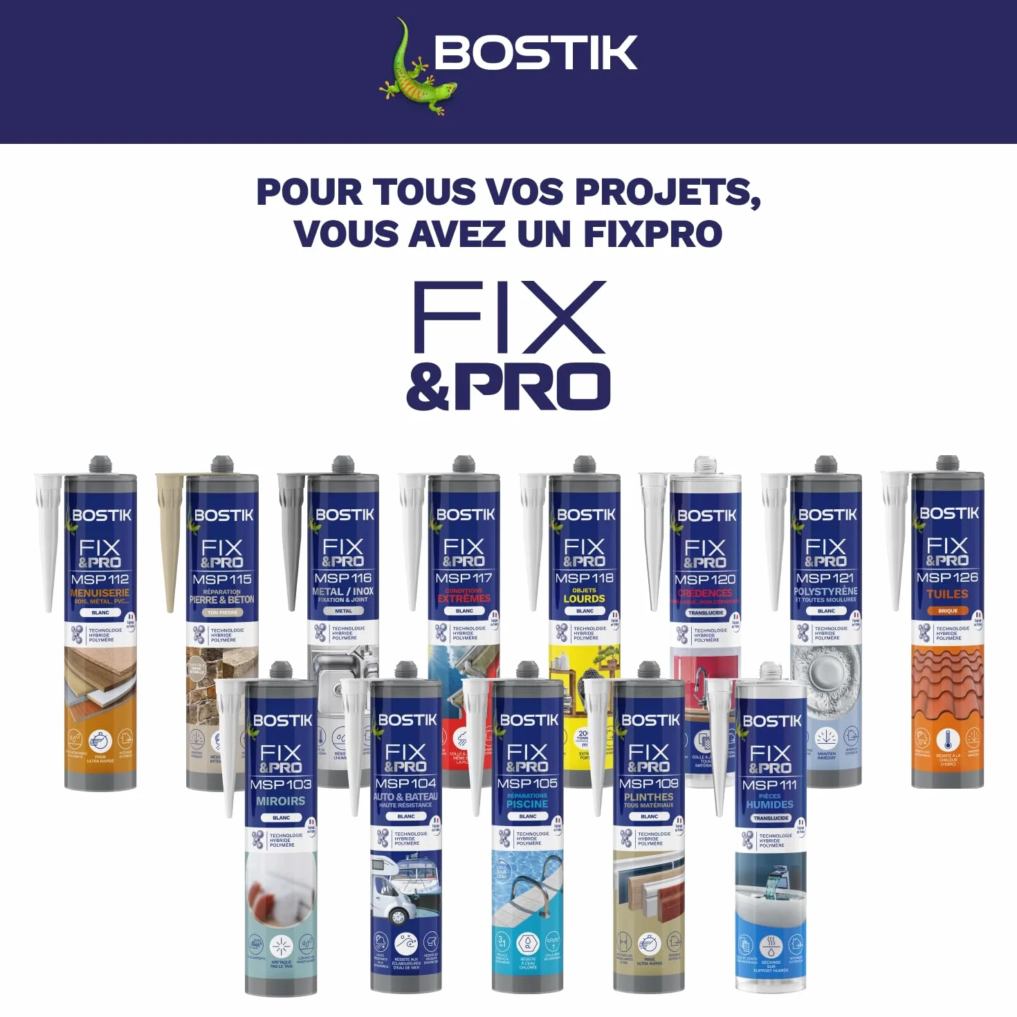 Bostik FIXPRO MSP 126 Mastice Tegole Rosso Silicone Presa Rapida Ibrido Polimerico 290 ml
