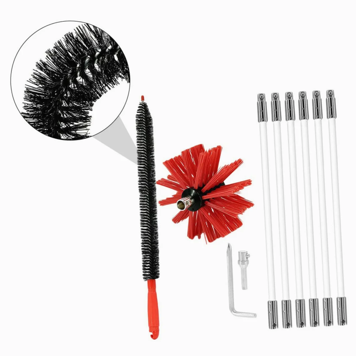 1 Set Spazzole per Pulizia Flessibile con Kit Rimozione Lanugine per Tubi e Canna Fumaria Compatibile con Trapano Elettrico Facile da Montare e Smontare