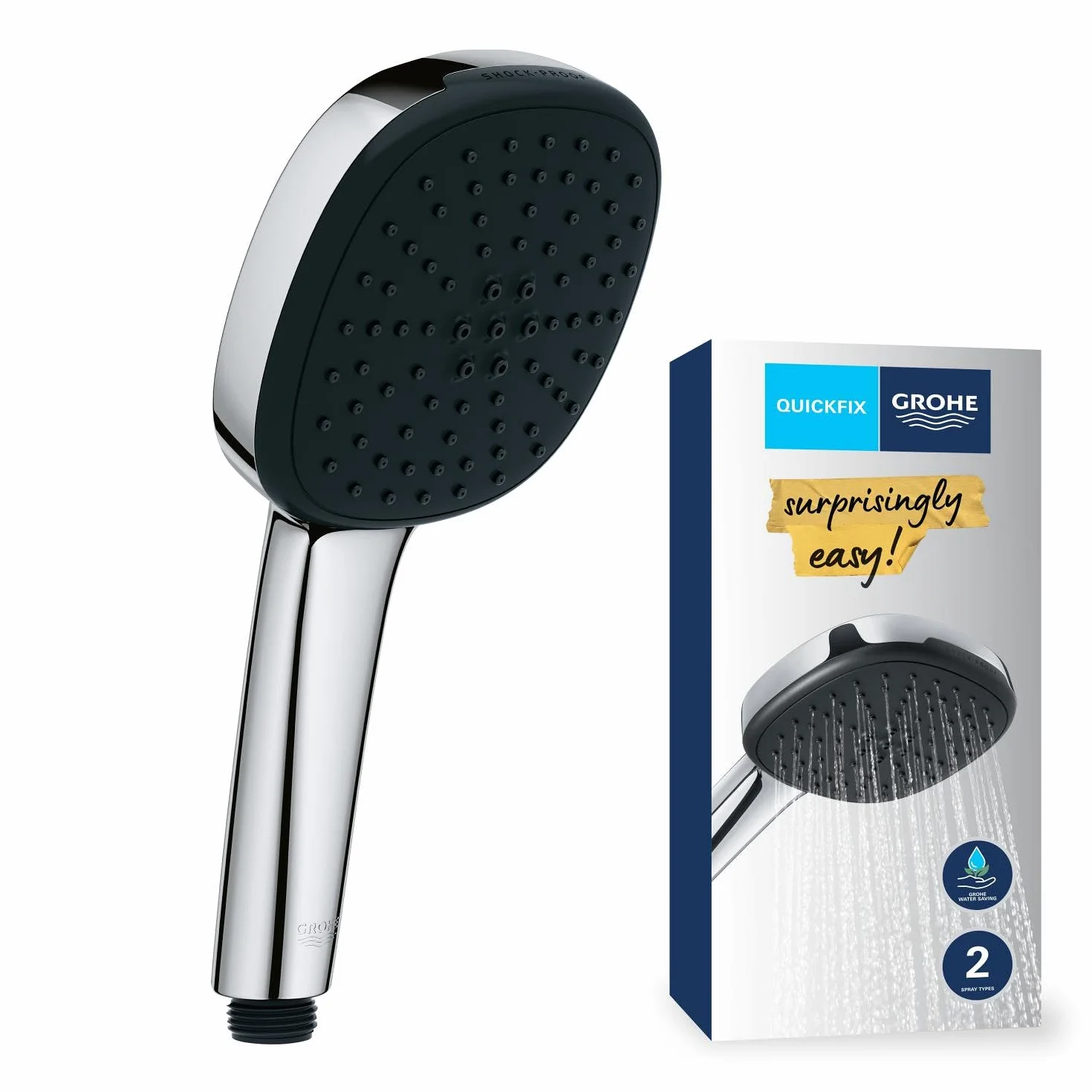 GROHE Vitalio Comfort 110 Manopola Doccino Doccia (2 getti Rain e Jet, 110 mm, DreamSpray, SpeedClean anticalcare), Cromo, 2639710E
