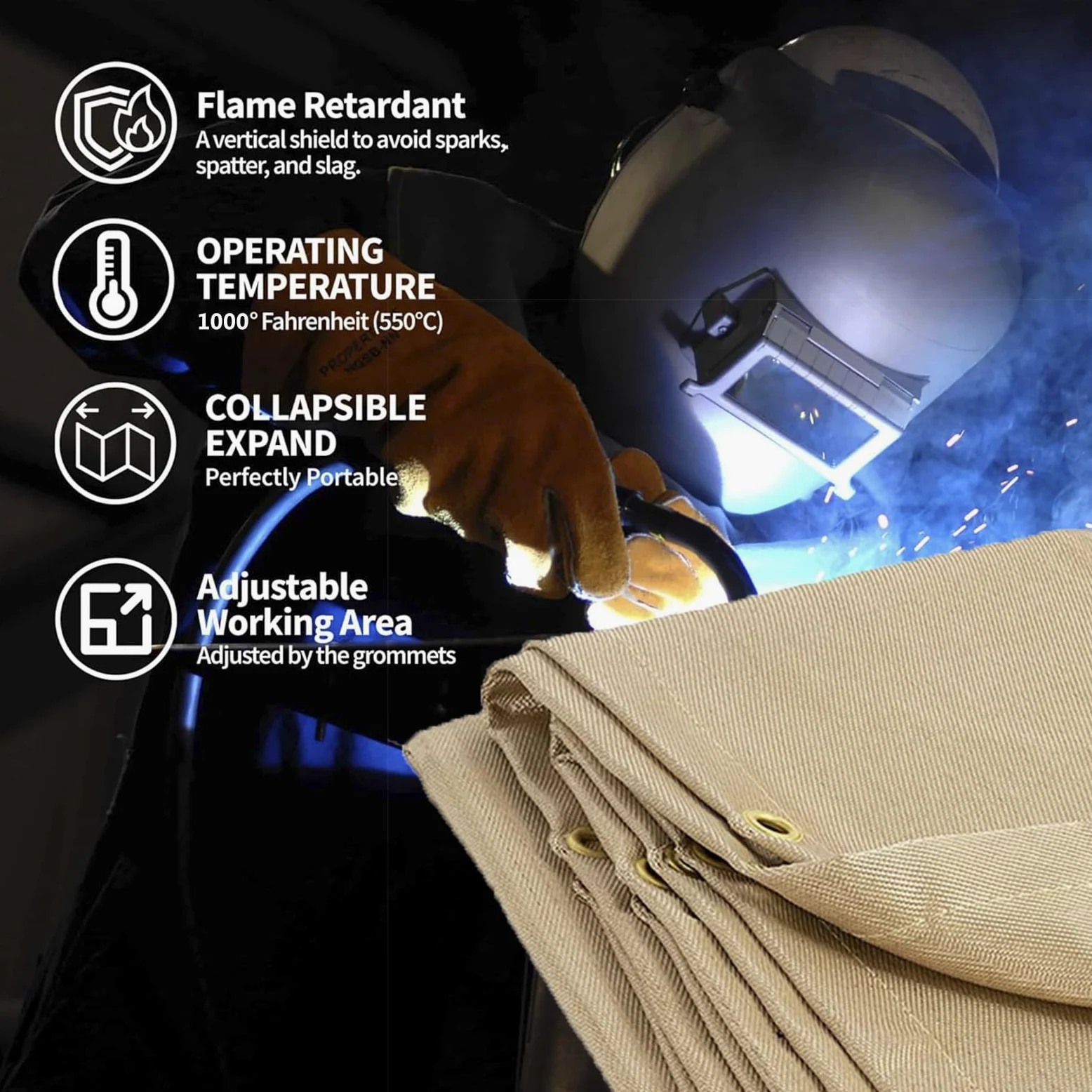 Coperta per Saldatura con Occhielli, Coperta Antincendio di Emergenza Portatile in Fibra di Vetro, Coperta Ignifuga Ignifuga per Auto Griglia per Camino Scuola Domestica,1.8x2.4M/6x8FT