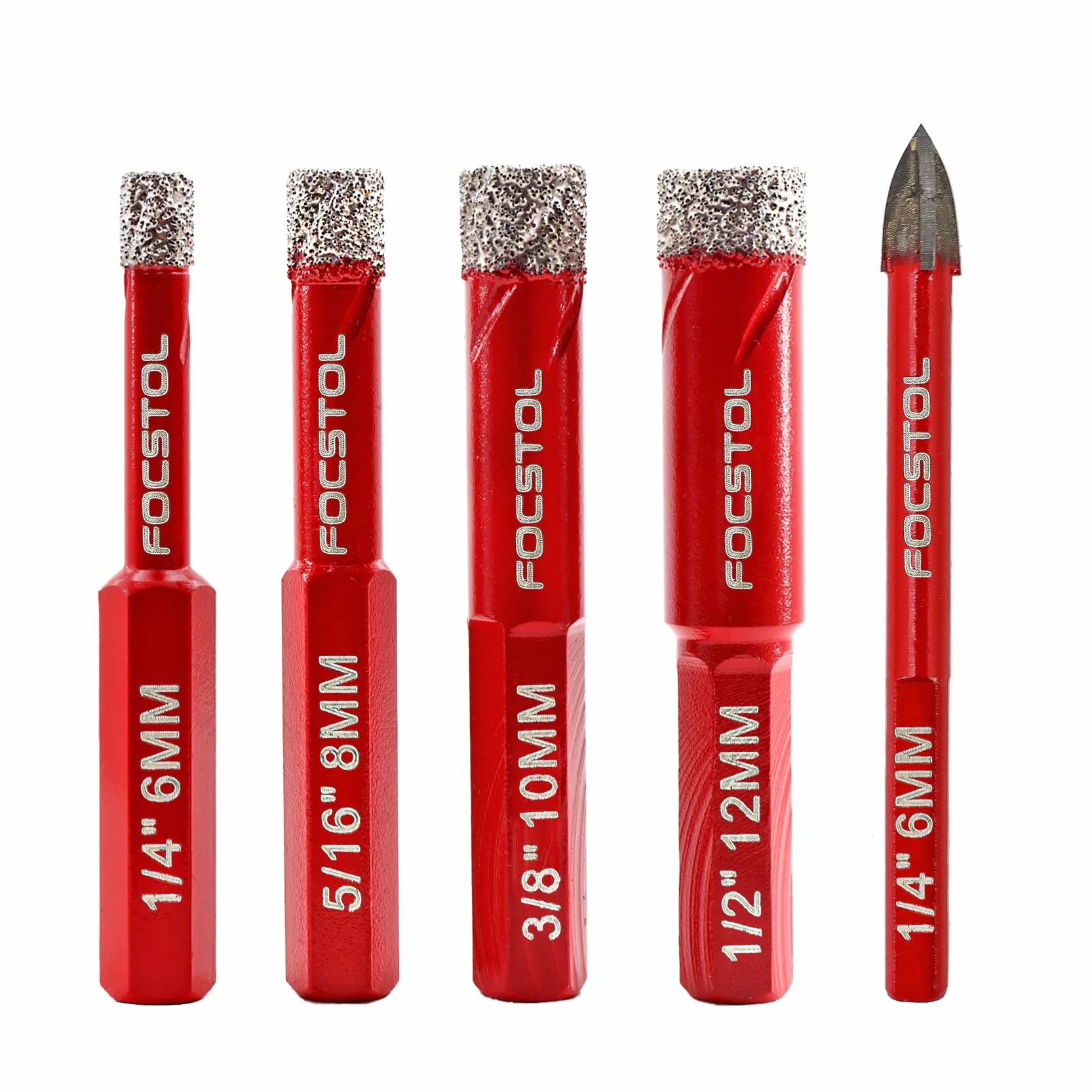 FOCSTOL Set Punte Trapano Diamantate 5 pezzi 6/8/10/12mm Sega a Tazza Diamantata per Porcellanato Ceramica Marmo Granito