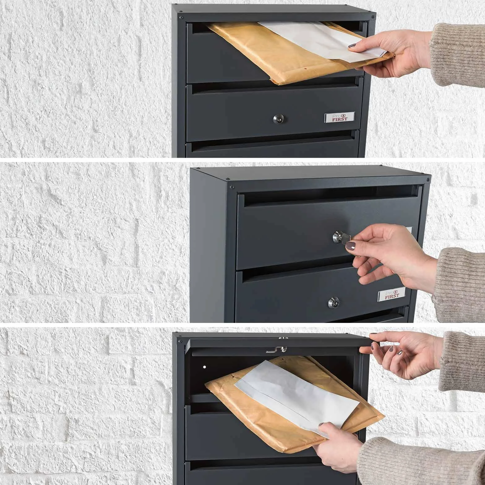 Profirst Cassetta delle lettere Maildrop 4 serratura a cilindro in acciaio antracite, 2 chiavi