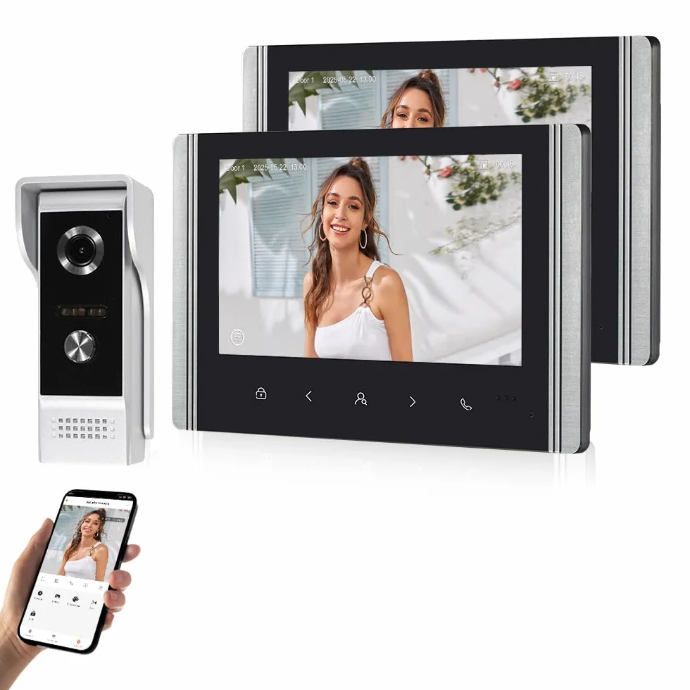 Sistema di Interfono Video per Casa WiFi 1080P HD con Telecamera Videocitofono da 7 Pollici, Schermo IPS, con 2 Monitor, Visione Notturna IR, Registrazione, Audio Bidirezionale, APP Tuya