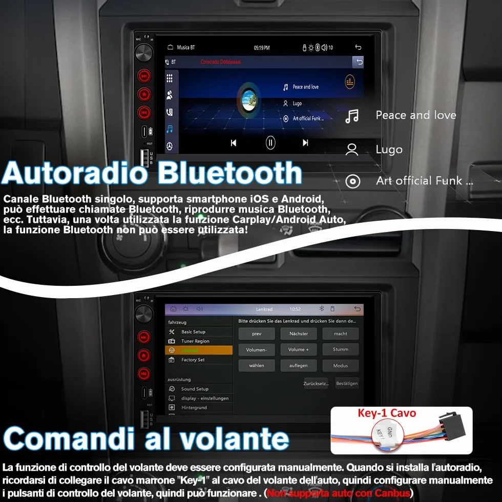 Universale Autoradio 2 DIN con Schermo Wireless CarPlay & Android Auto Bluetooth FM GPS USB Tipo-C Comandi al volante