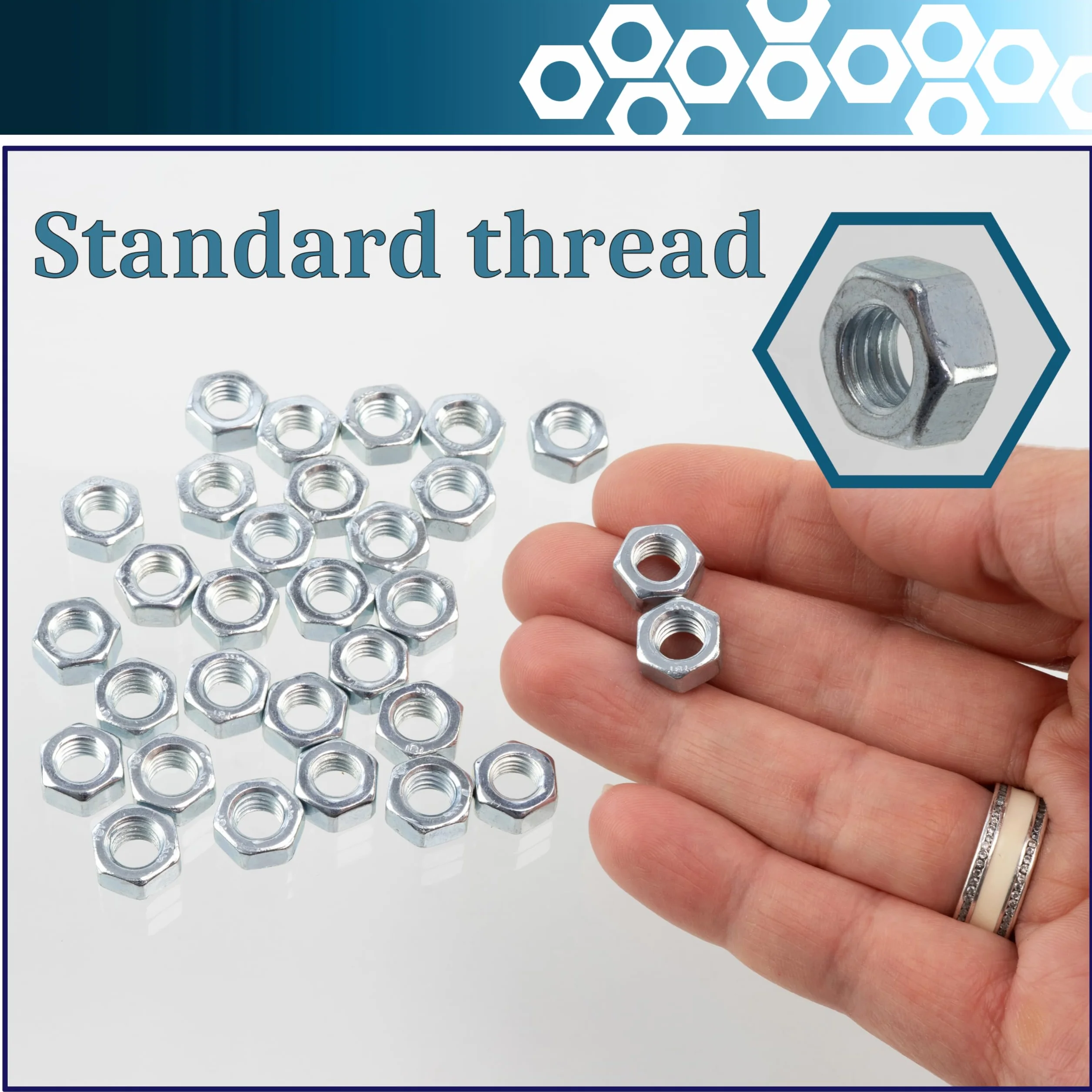 AERZETIX Set 30 Dadi esagonali M7x1mm acciaio zincato argento