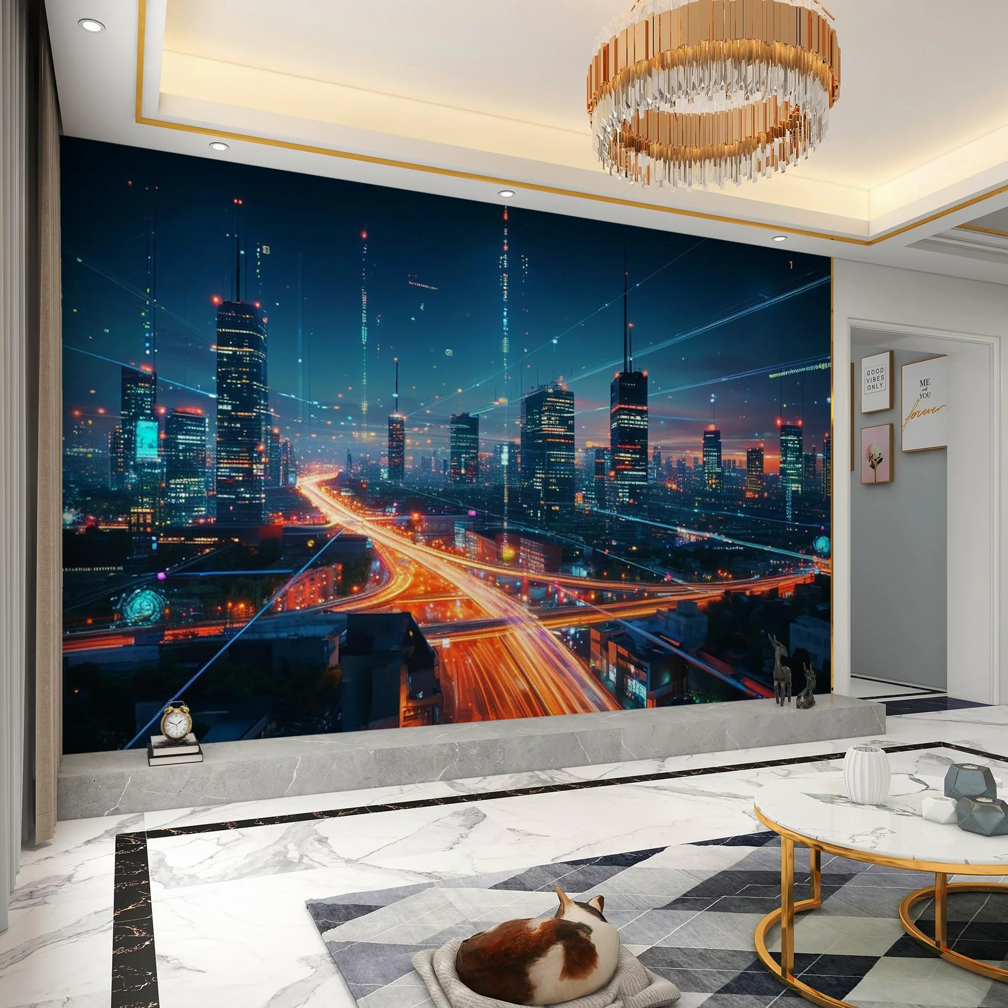 Carta da parati effetto 3D Città Moderna 366x 254 cm Murale Non Tessuto Vista Notturna Fotomurale Stampa HD Moderna Poster Per Soggiorno E Camera Da Letto Design 2M1000
