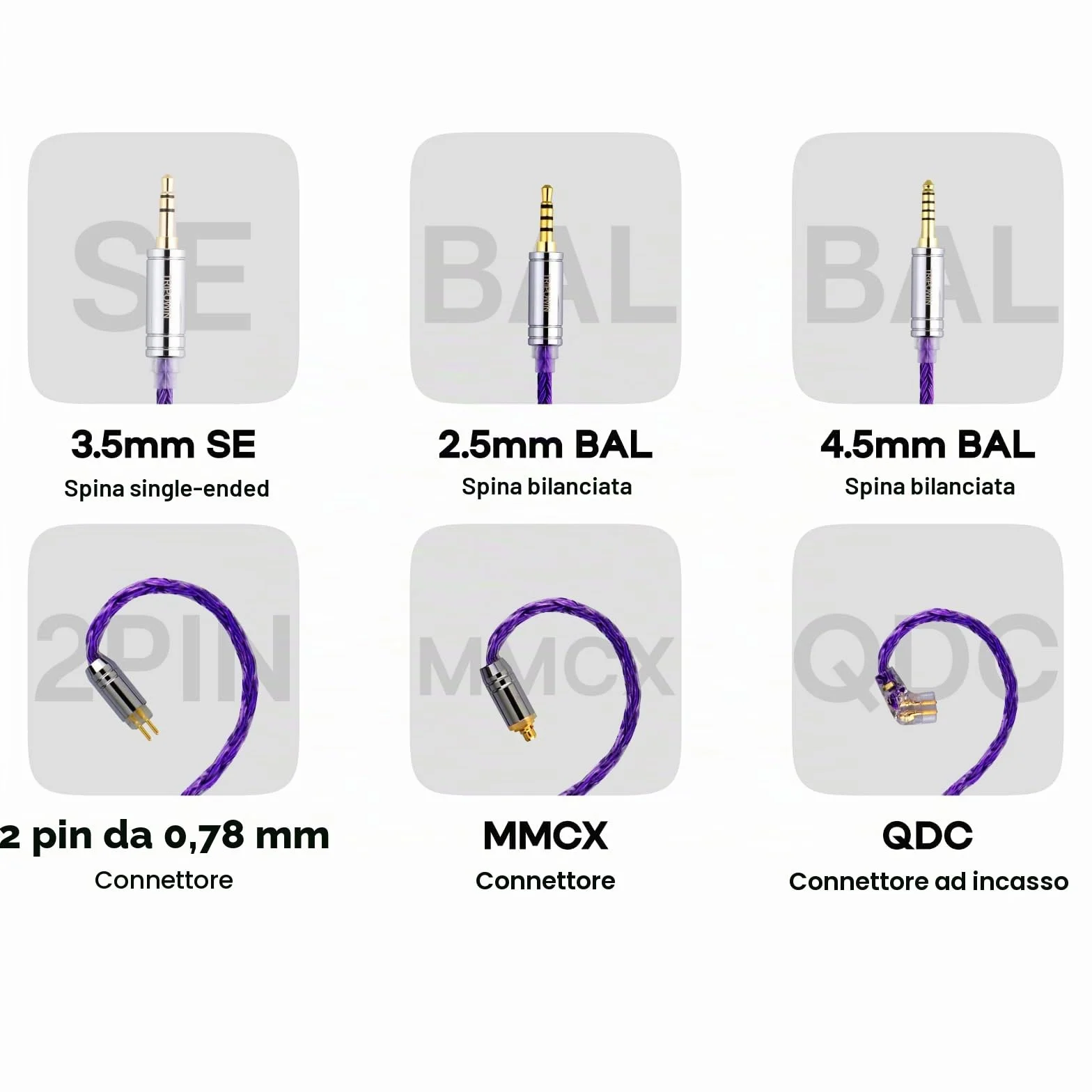 Linsoul Tripowin Zonie IEM Cavo, 16 Core Placcato Argento Cordoni Aggiornati, 1.25m SPC in Ear Monitor Cavi per 7hz Zero:2 Orchestra Lite Cadenza Hype4 Supermix4(2pin 0.78mm, 4.4mm)(Viola)