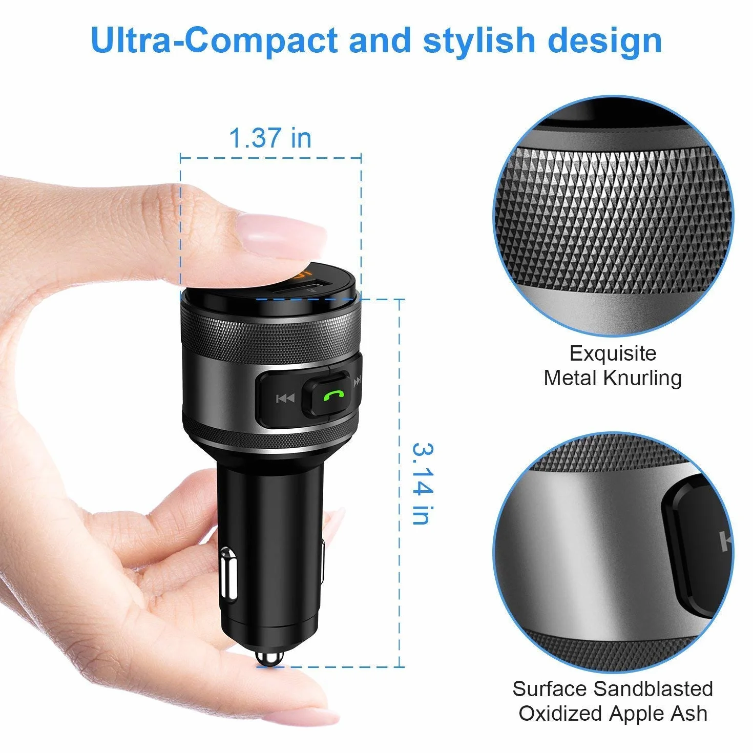 Trasmettitore FM, Vorstik Trasmettitore FM Bluetooth per Auto, Adattatore Radio Wireless QC 3.0 con Chiamata Vivavoce, Caricatore Doppio USB.