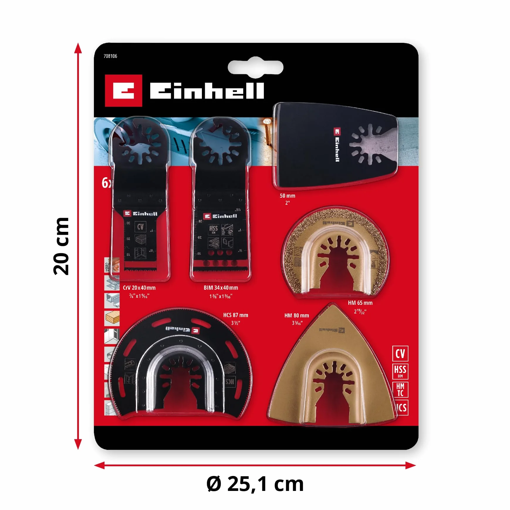 Einhell set multiutensile 6 pz. lama BIM HCS CrV HM raspa delta raschietto
