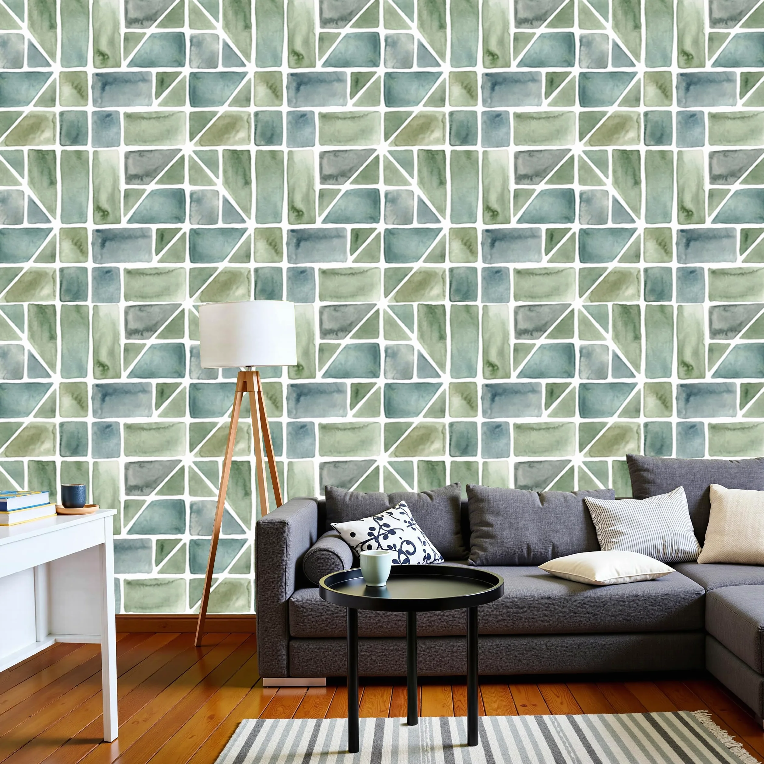 Carta da Parati Panoramica Motivo Geometrico Senza Soluzione Di Continuità 400x280cm Seta Murale per Soggiorno Salotto Camera da letto Ufficio Motivo A Mattoni Acquerello Camera Da Letto Poster Murale