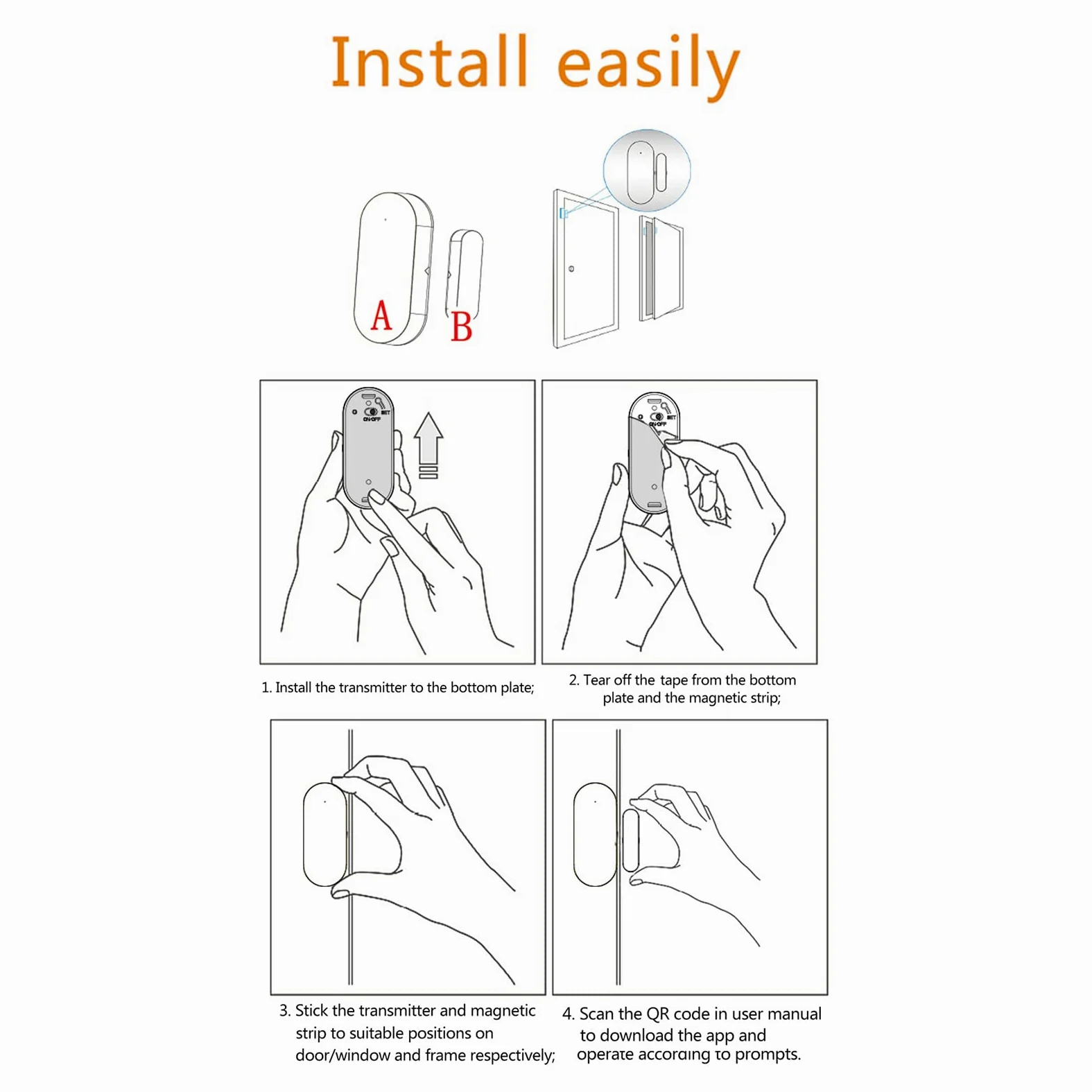 Sensori per Porte WIFI Allarmi Rilevatori di Ingressi Wireless Intelligenti per la Sicurezza Domestica con APP, Bianco 4 Pezzi (Bianca #-4)
