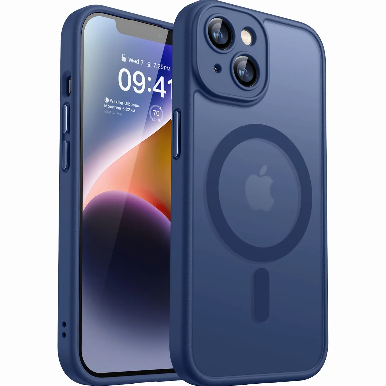 CANSHN Cover Magnetica per iPhone 14(6,1 Pollici), Compatibile con MagSafe, [Protezione Completa Della Fotocamera], Custodia Traslucida Opaca Protettiva Sottile Antiurto,Blu Profondo