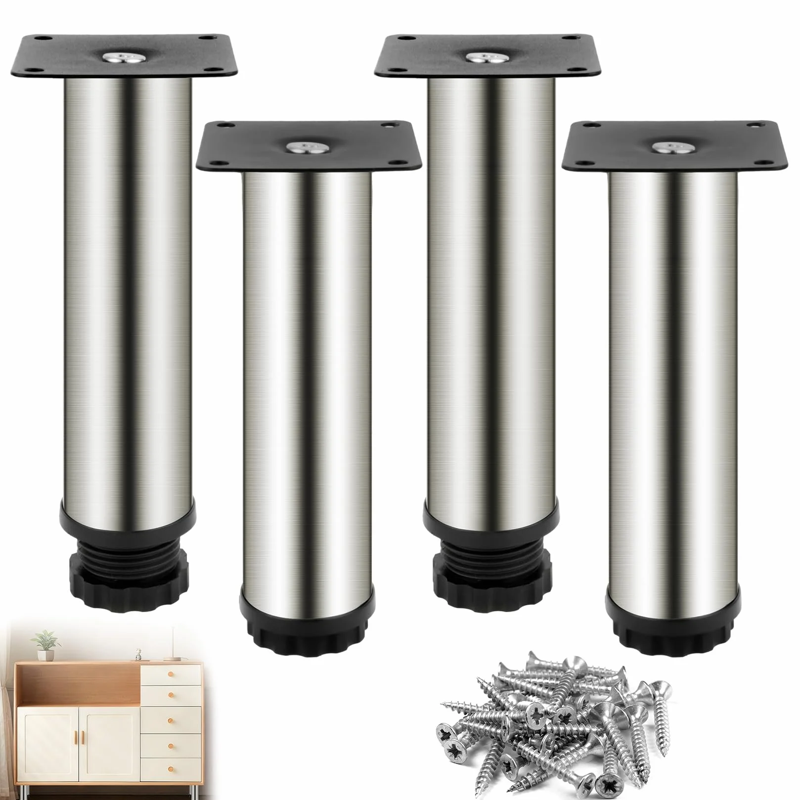 Piedini Regolabili per Mobili 15cm 0-10mm con Viti per Tavolo Sedia Divano Letto Armadietti