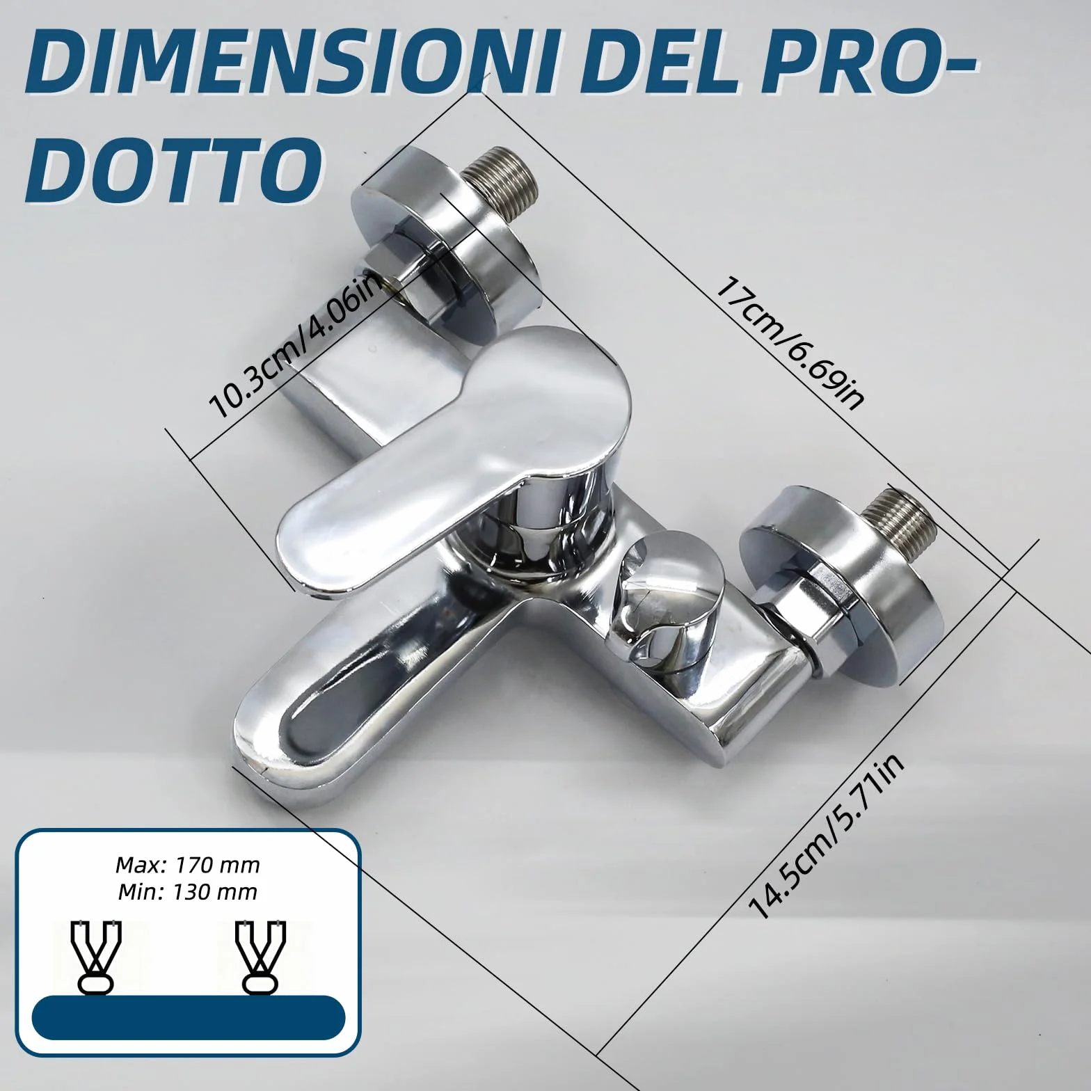 Rubinetto per vasca da bagno montaggio a parete miscelatore monocomando doccia 1/2" cromato