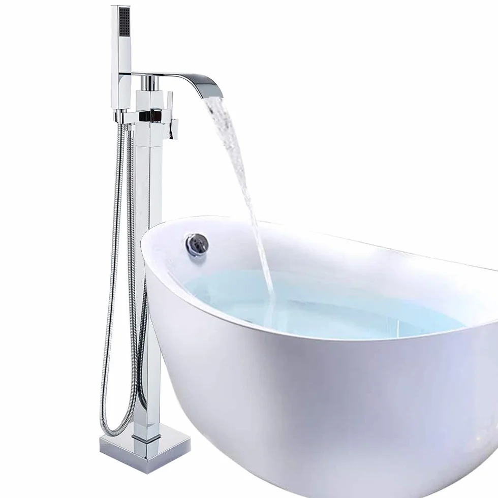 Miscelatore per vasca da bagno cromato, per doccia a pavimento, maniglia unica a 360°, ABS, freddo e caldo