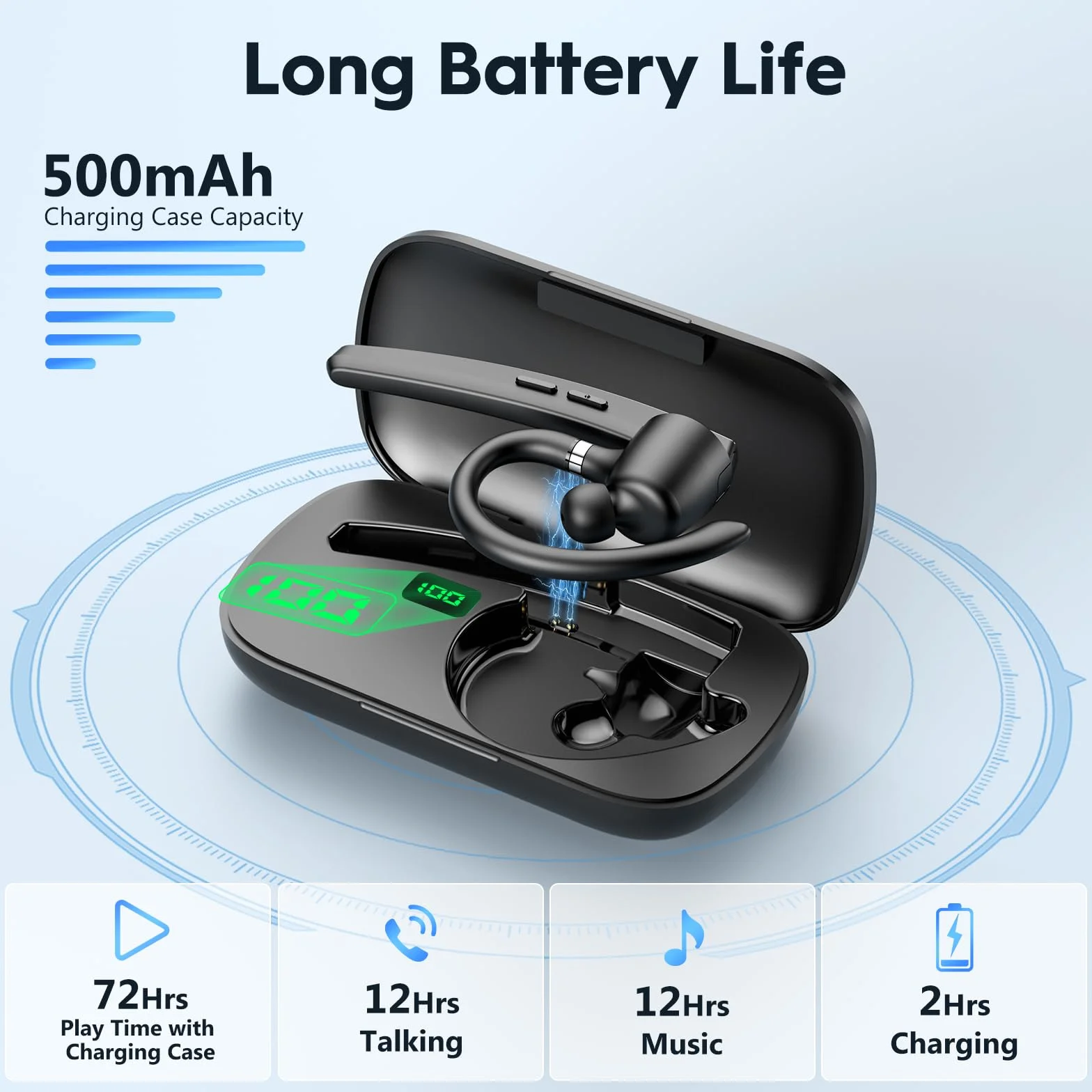 New Bee V5.1 Auricolare Bluetooth Singolo 72Hs Tempo di Gioco Auricolari Mono Bluetooth con Doppio Microfono CVC8.0 per Lavoro Ufficio (1 pezzo)