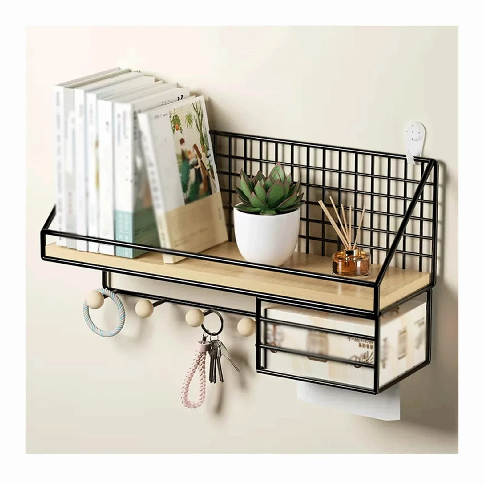 Ripiano per doccia Rack di stoccaggio WC for articoli da toeletta in metallo monostrato Organizer(Nero,M)