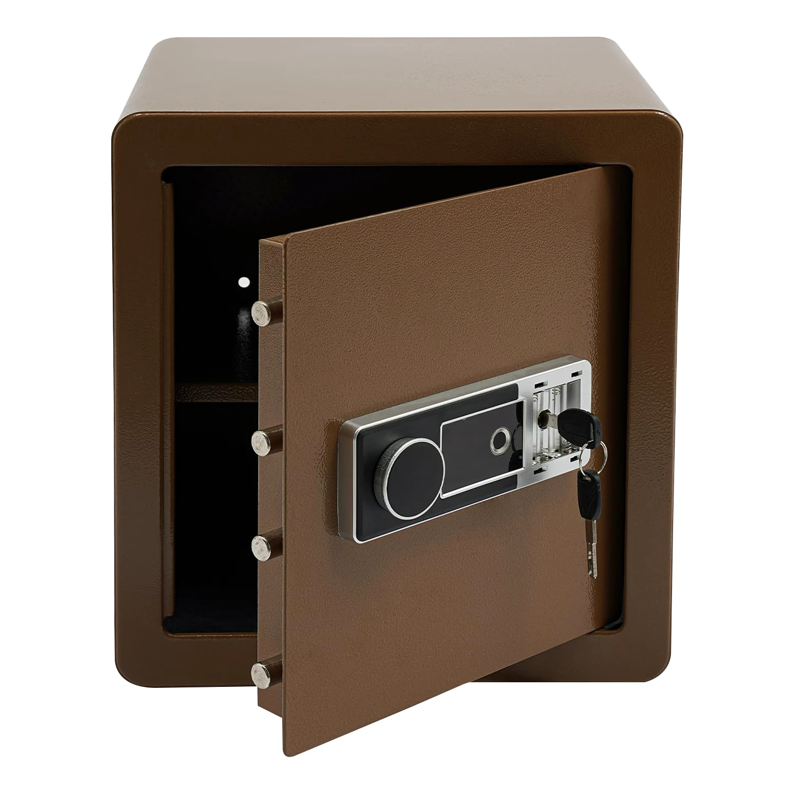 Cassaforte Biometrica 45 L Cassaforte di sicurezza con impronte digitali in acciaio, ripiano rimovibile, chiave di emergenza inclusa, 16 impronte per casa e ufficio (caffè dorato)