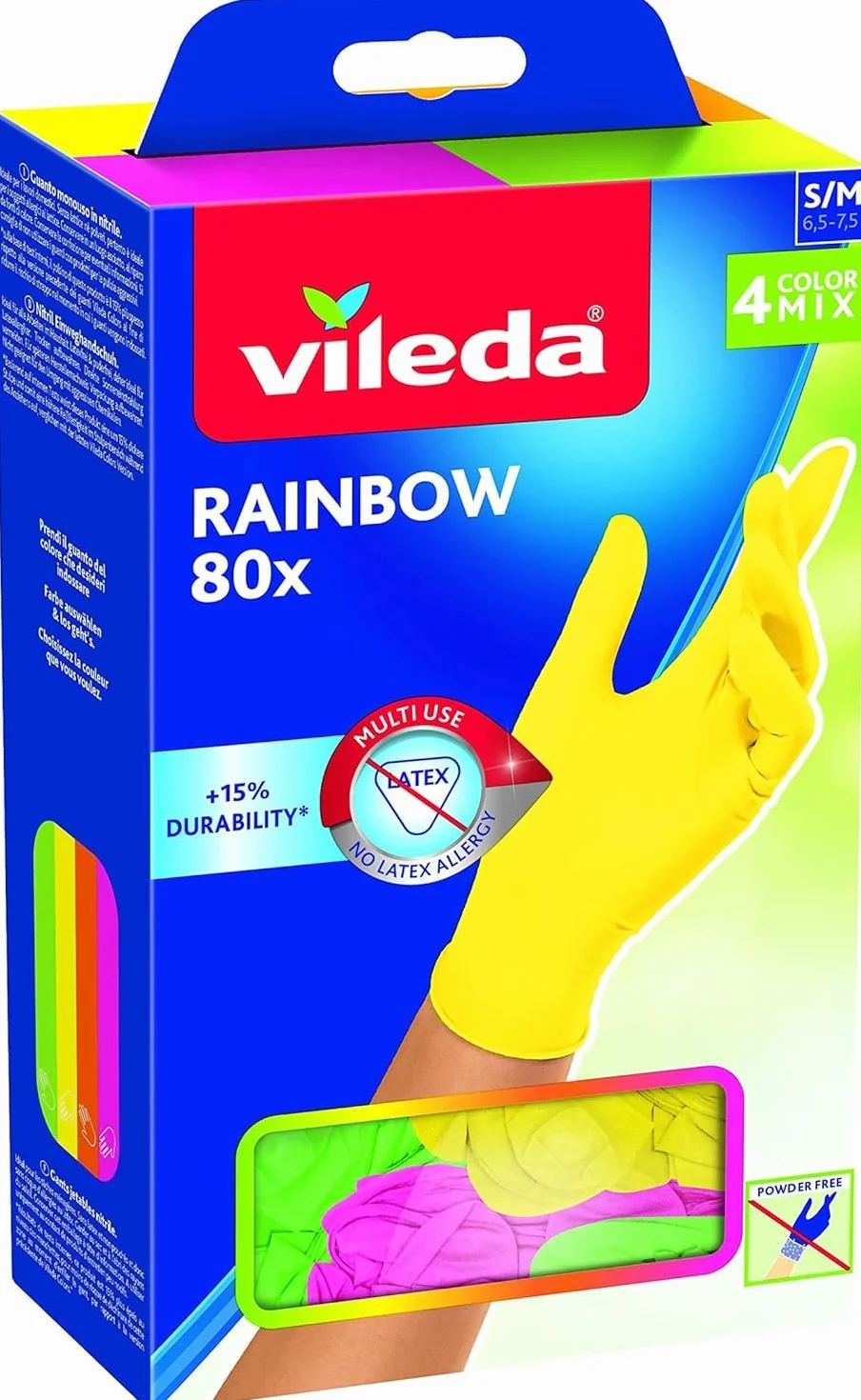 Vileda Rainbow Guanti Multiuso in Nitrile, 80 Pezzi, S/M