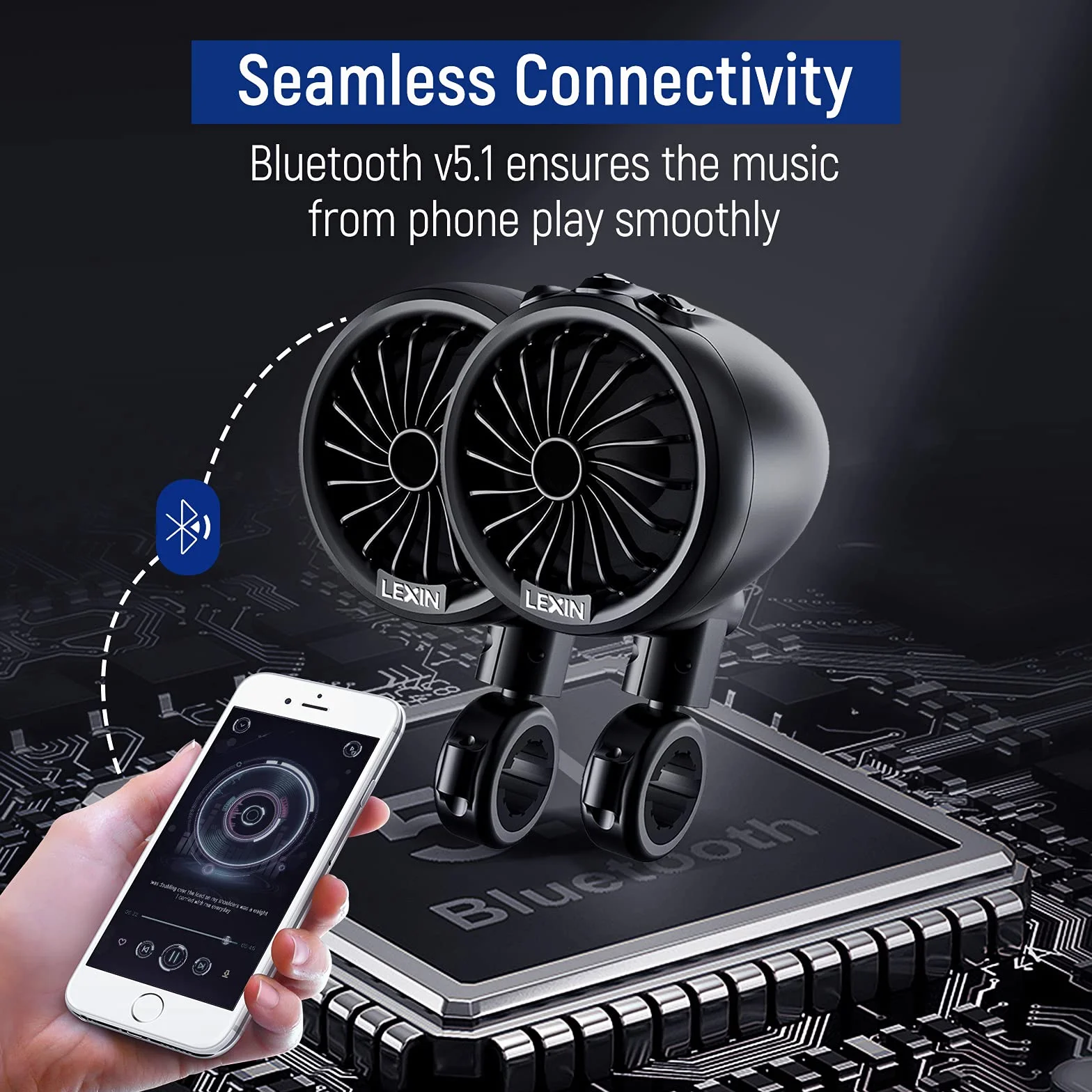 LEXIN Q3 Casse Bluetooth per Moto, impianto audio con indicatori LED, altoparlanti Bluetooth per moto, impianto altoparlanti moto adatto per manubri da 7/8" a 1-1/4"