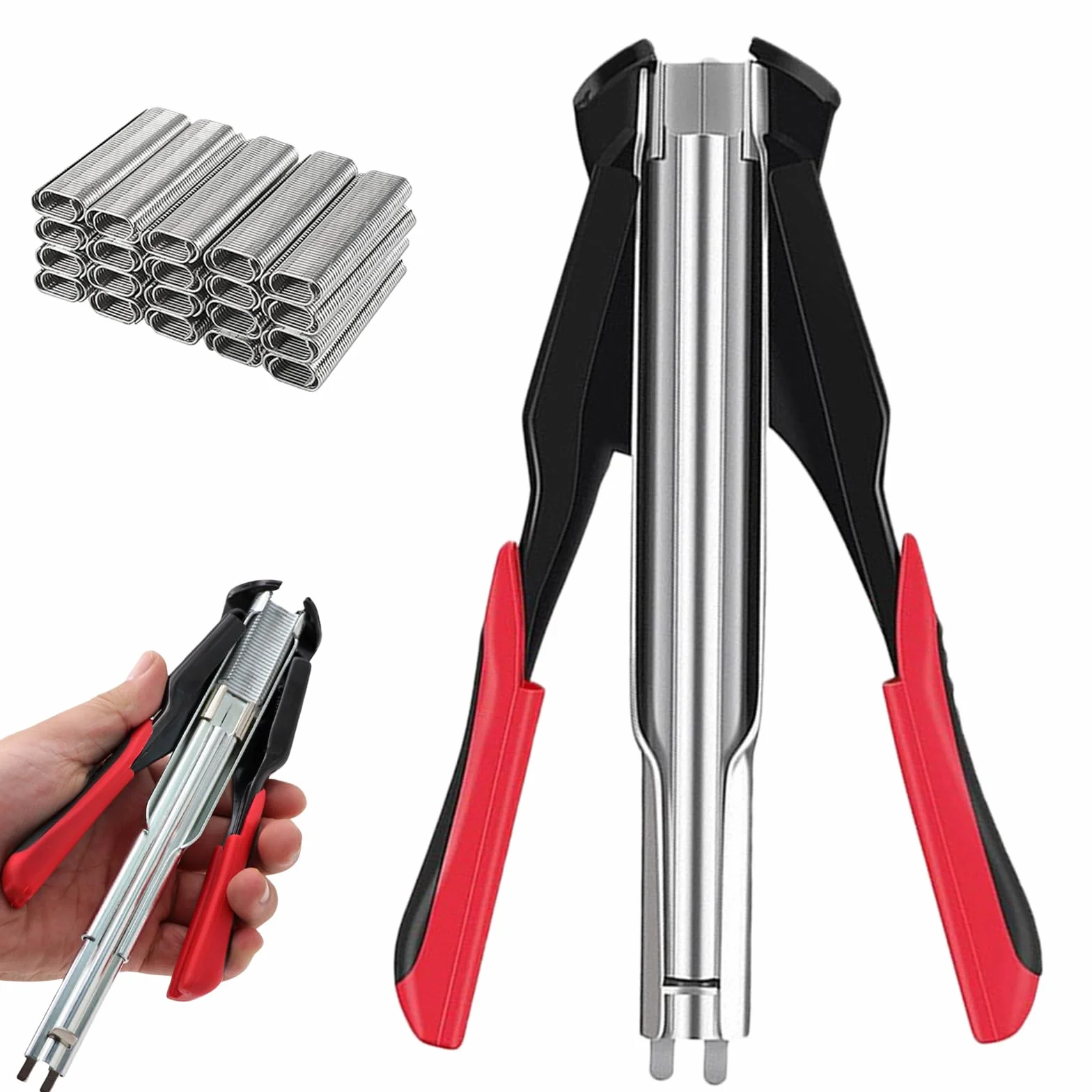 Hog Ring Pliers Set with 500 Rings, Automatic Fence Tool, Sausage Clipper, Animal Cage Secure Ring Pliers