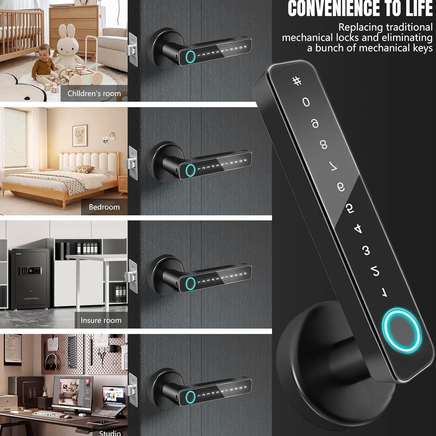 NEWFUN Serratura Smart Porta Blindata,Serratura Wifi,Con chiave, scheda chiave, APP Bluetooth per la serratura della porta, impermeabile