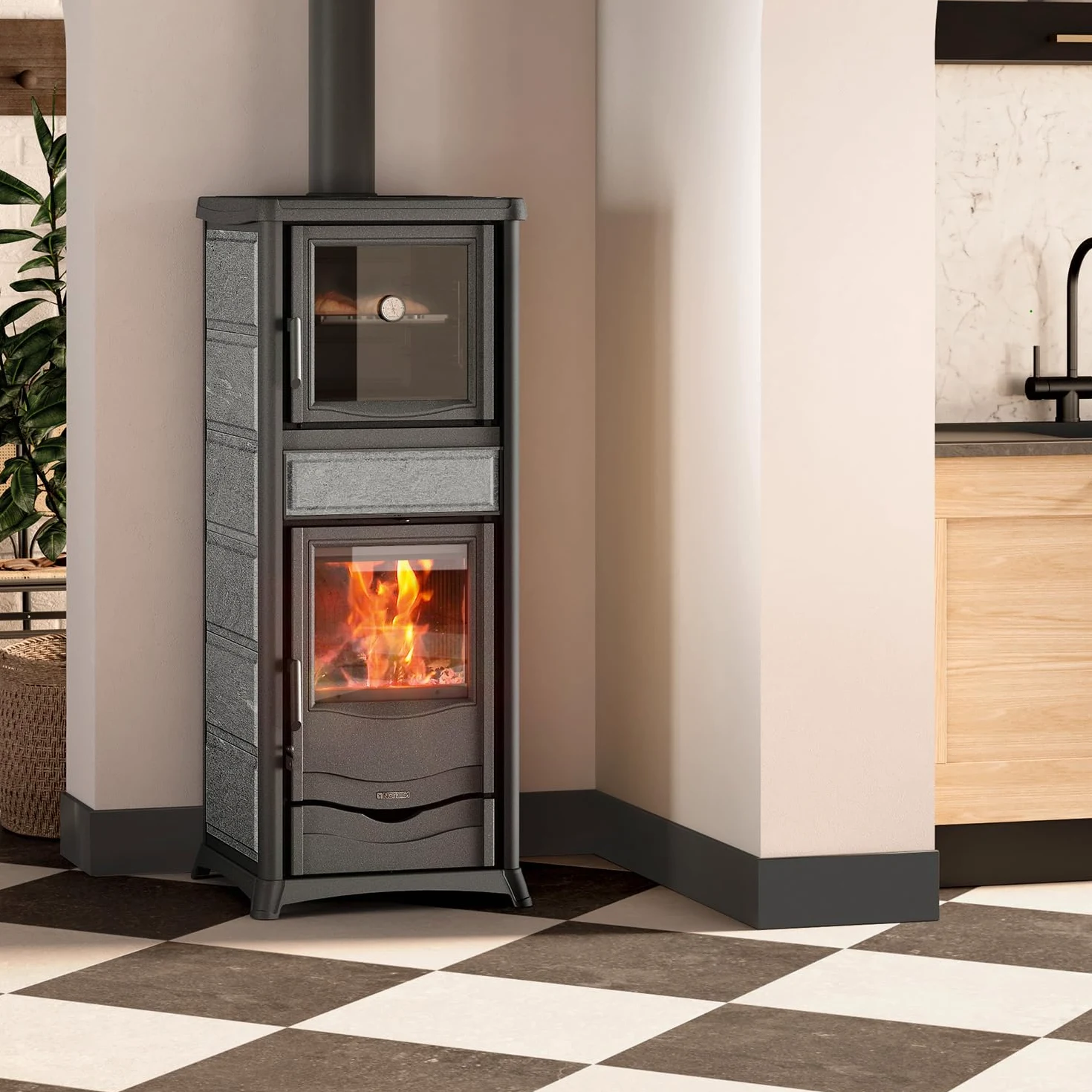 La Nordica Rossella Plus Forno 165 - Stufa a legna da 9,4 kW, con vano forno, diametro 130 mm, attacco per tubo di fumo, attacco esterno dell'aria