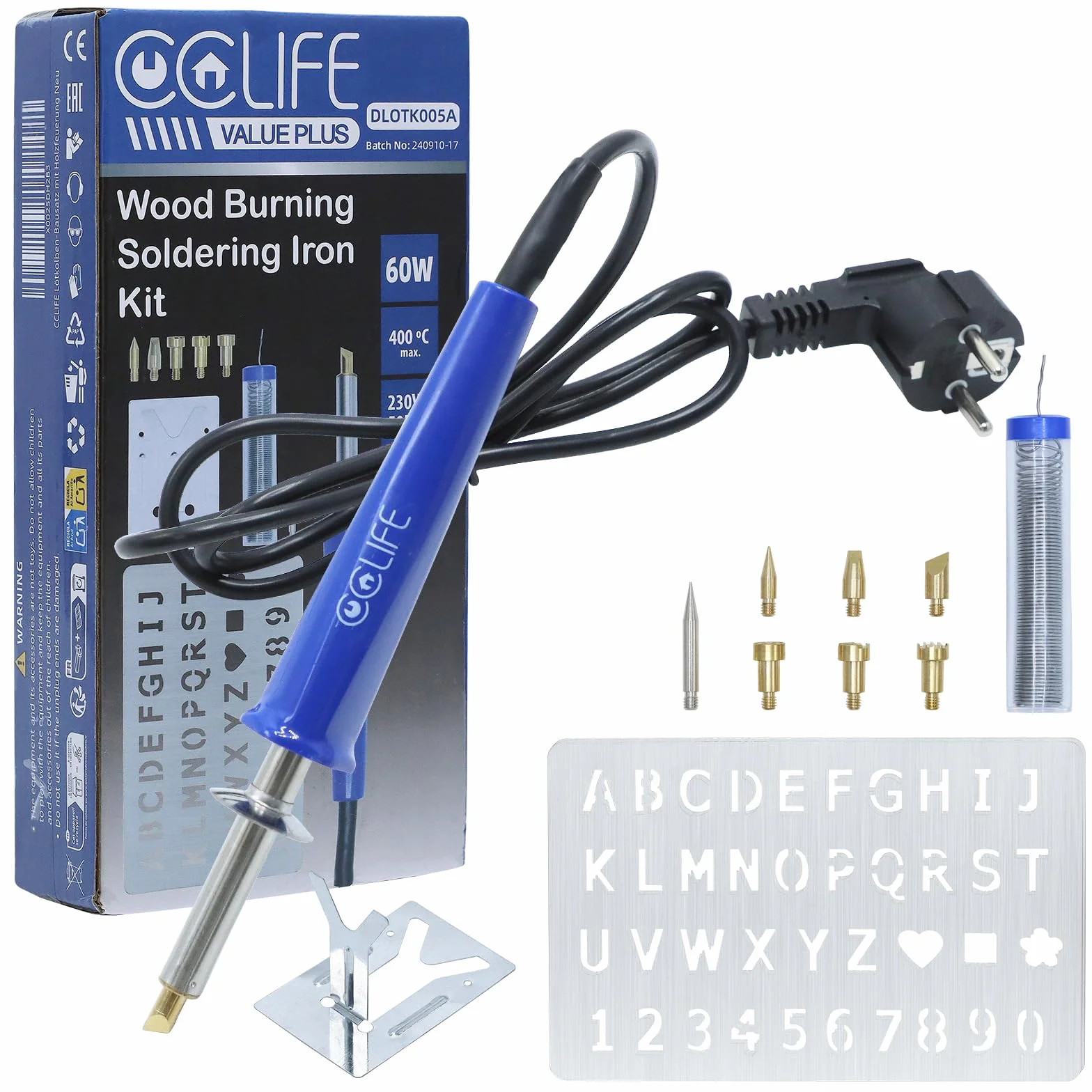 CCLIFE Saldatore a Stagno 60W 400°C con Filo 20g 6 Punte e Supporto