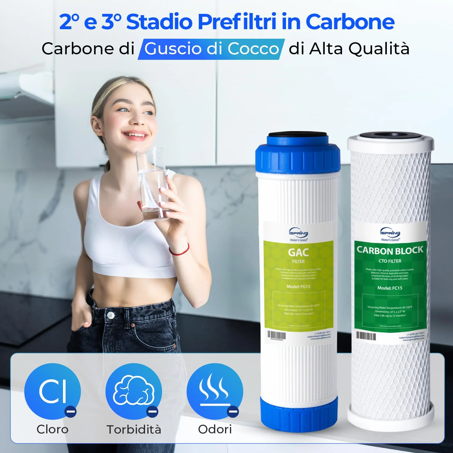iSpring F3 Set di Cartucce Filtro, 6 Mesi di Sostituzione del Prefiltro per Sistemi ad Osmosi Inversa RO Standard, Bianco